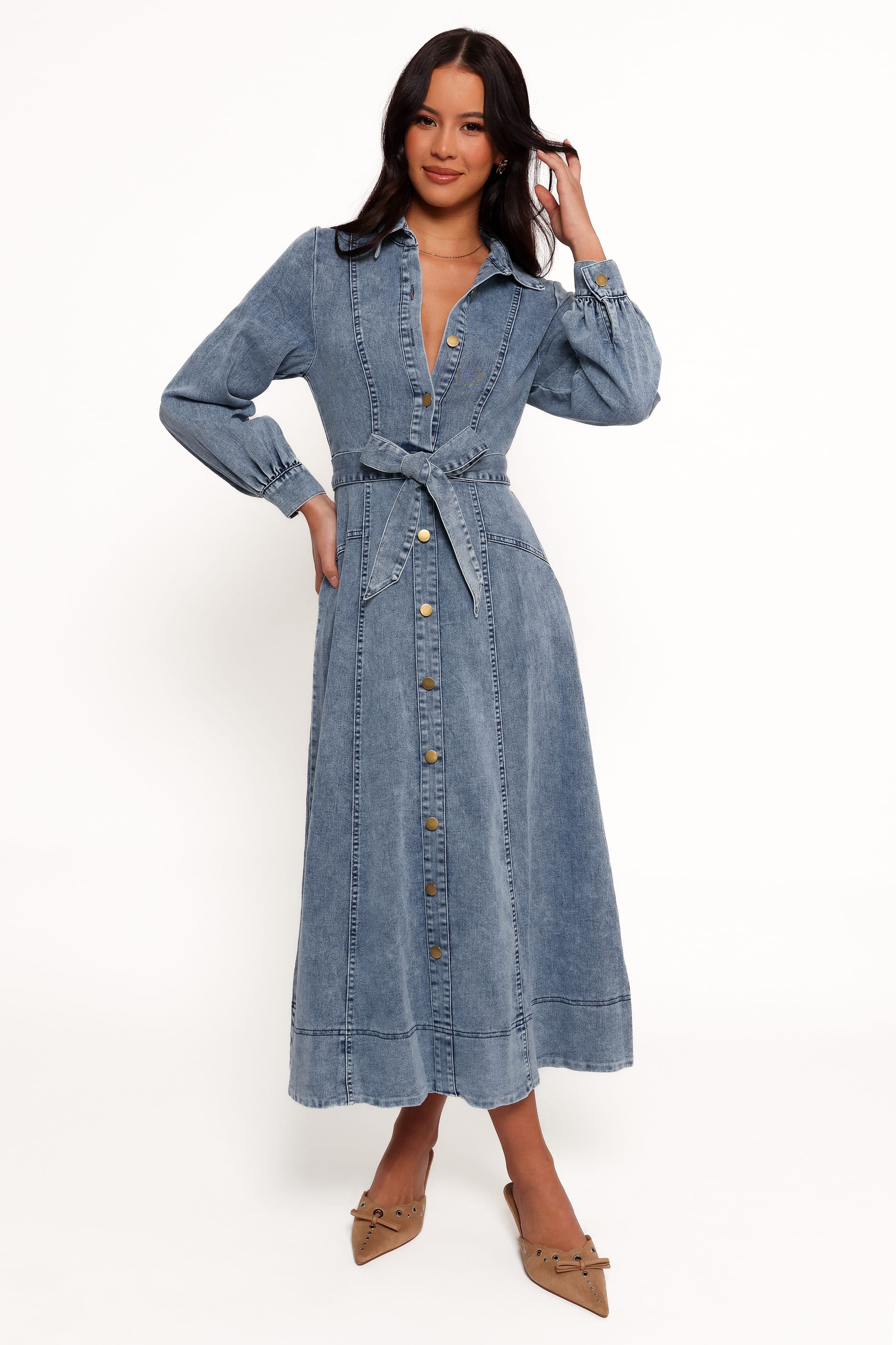 Emberly Long Sleeve Maxi Dress - Denim - Image 6