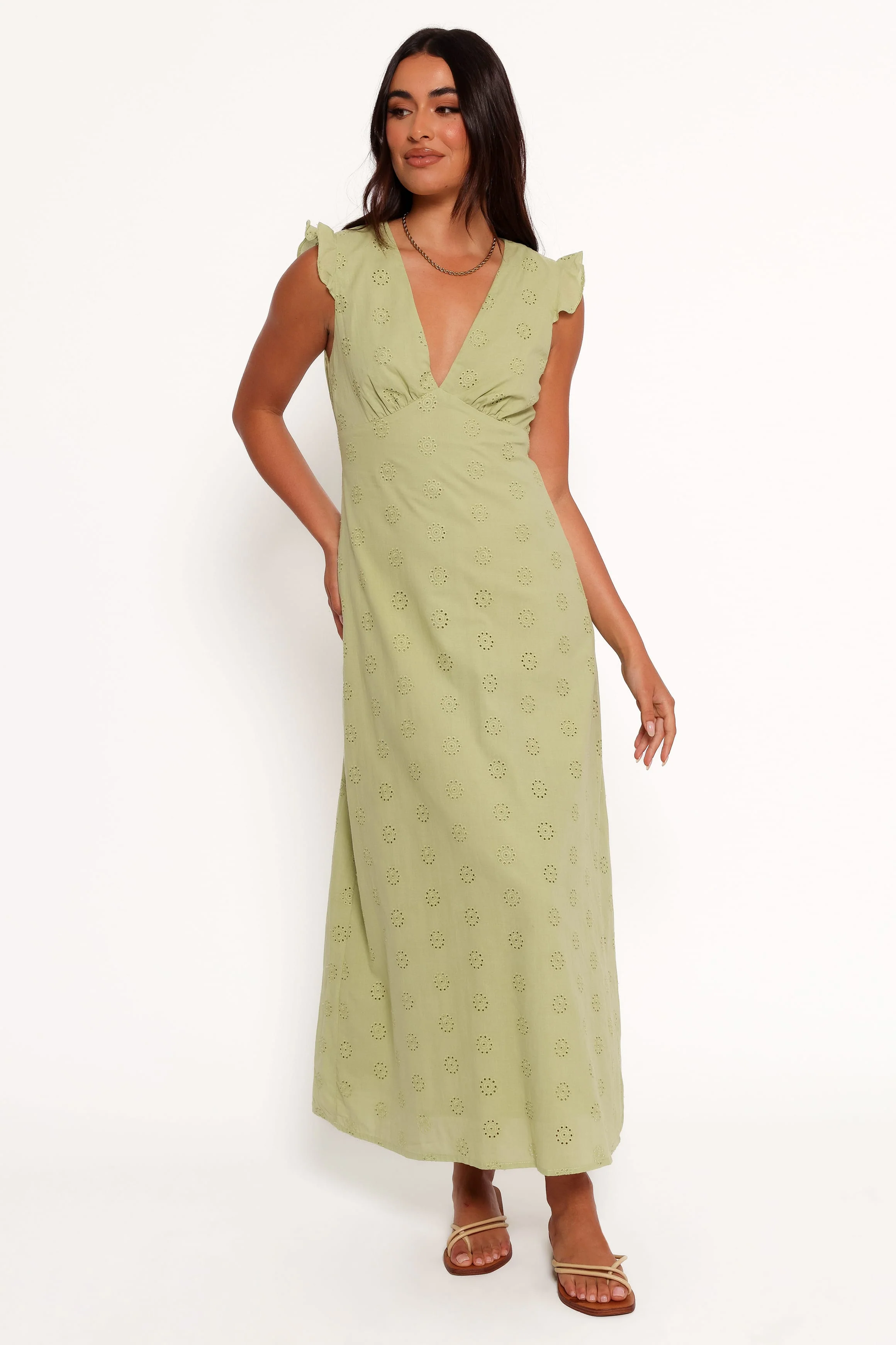 Ensley Flutter Sleeve Maxi Dress - Olive Green - Image 3