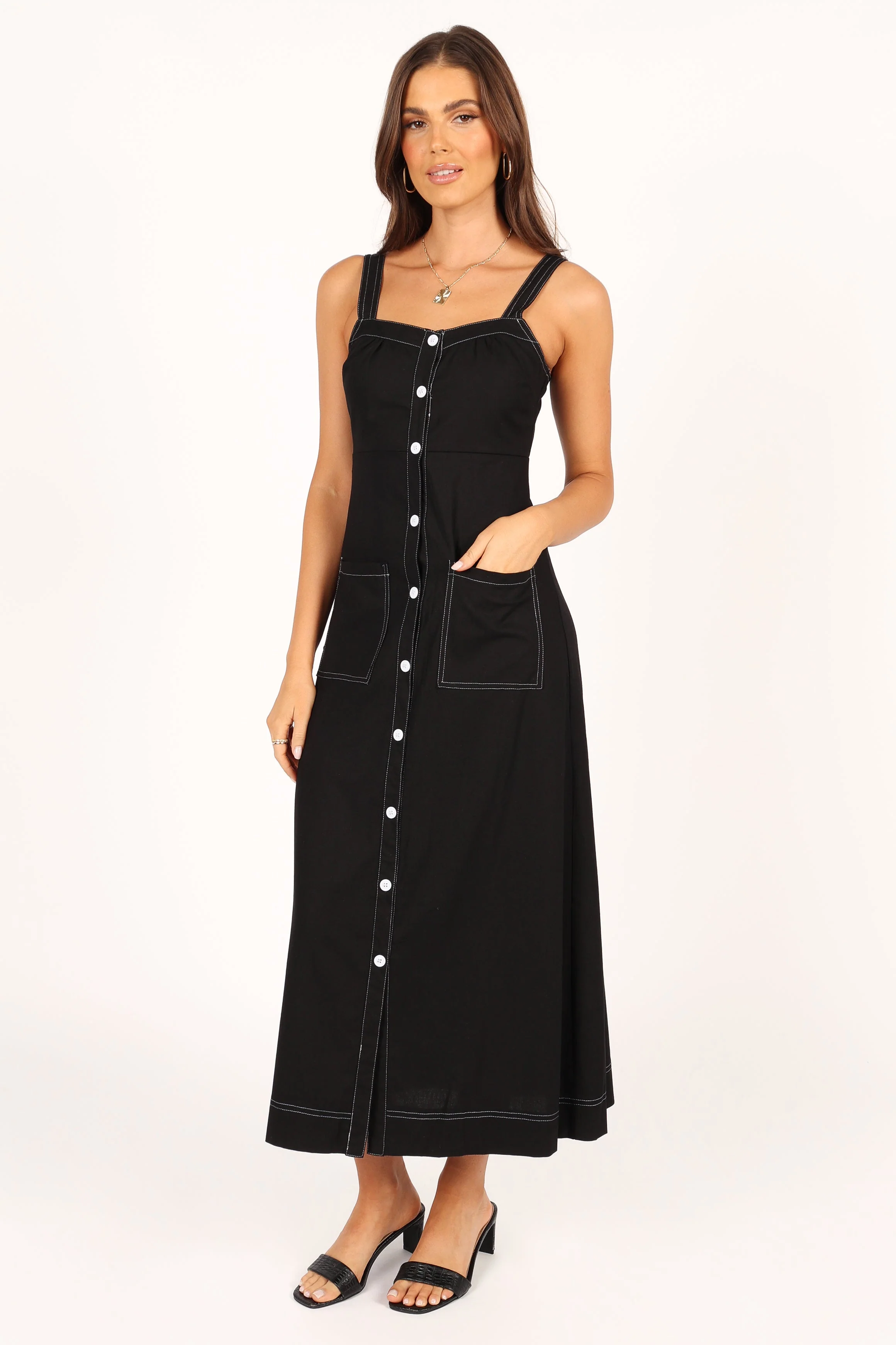 Estelle Contrast Stitch Midi Dress - Black - Image 4