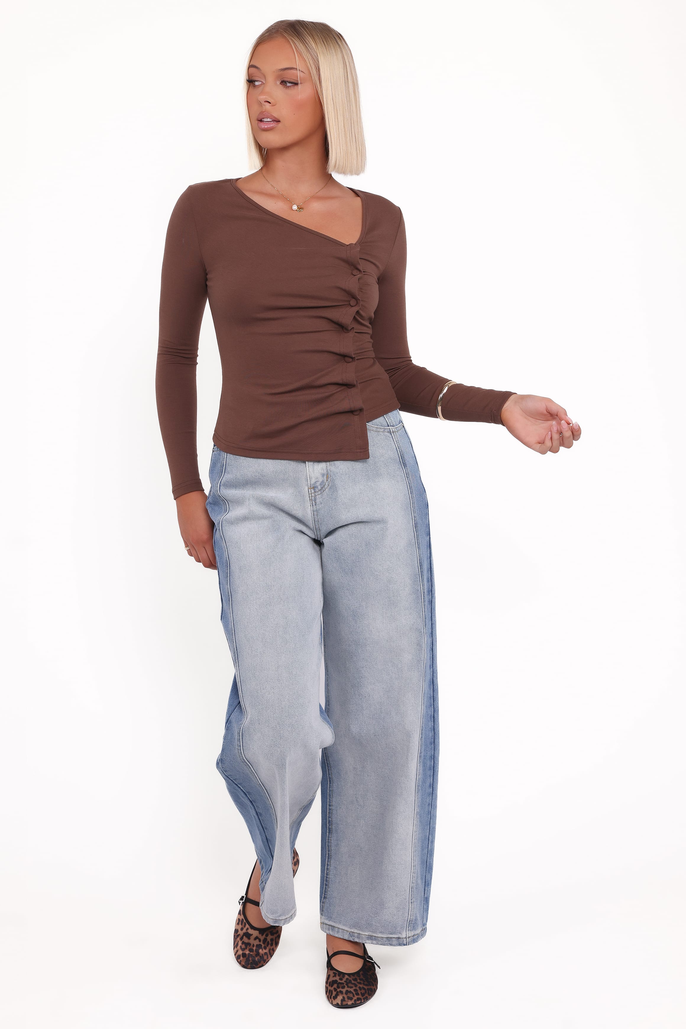 Ethel Asymmetrical Knit Top - Chocolate - Image 3