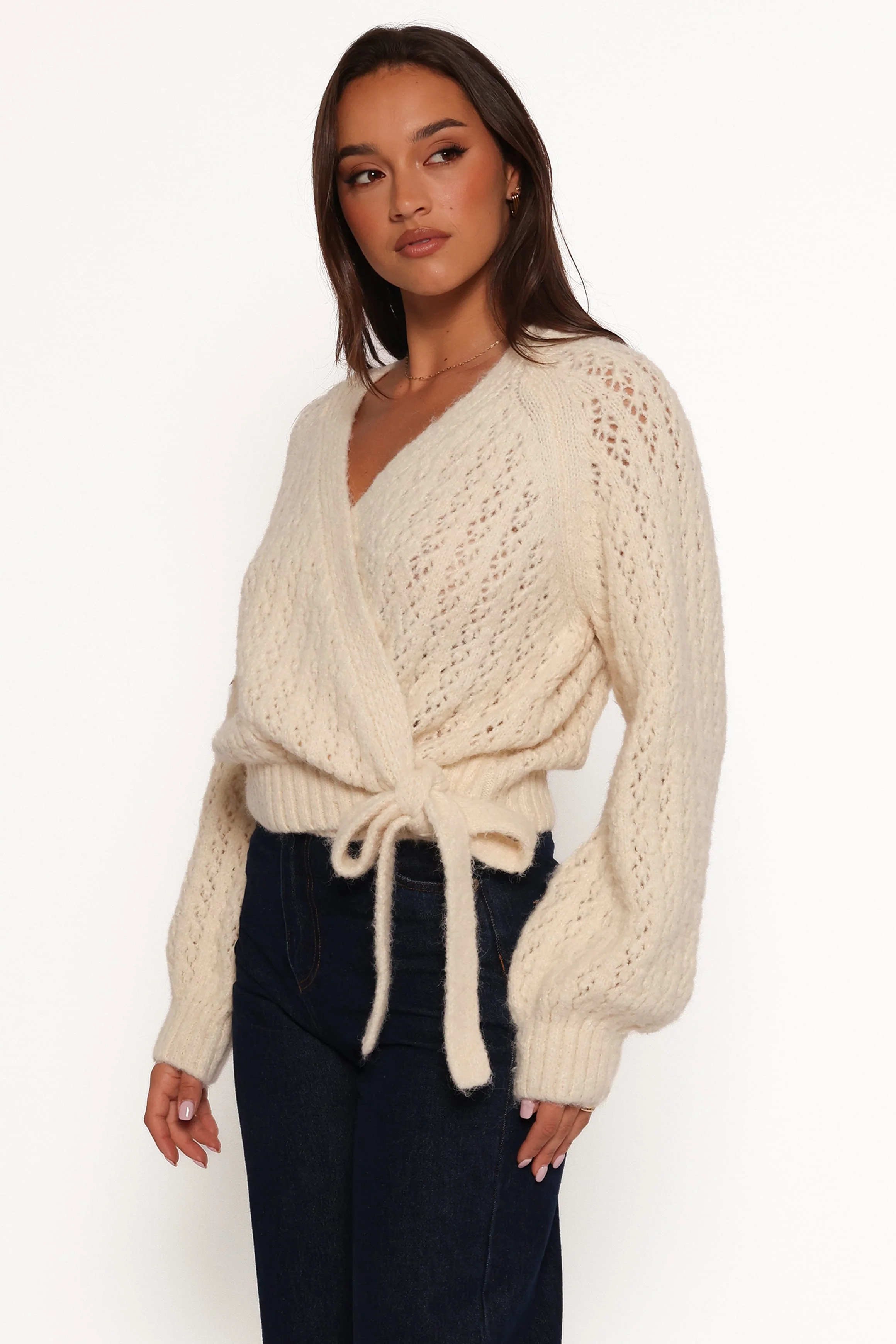 Etta Ballet Wrap Knit Sweater - Cream - Image 5