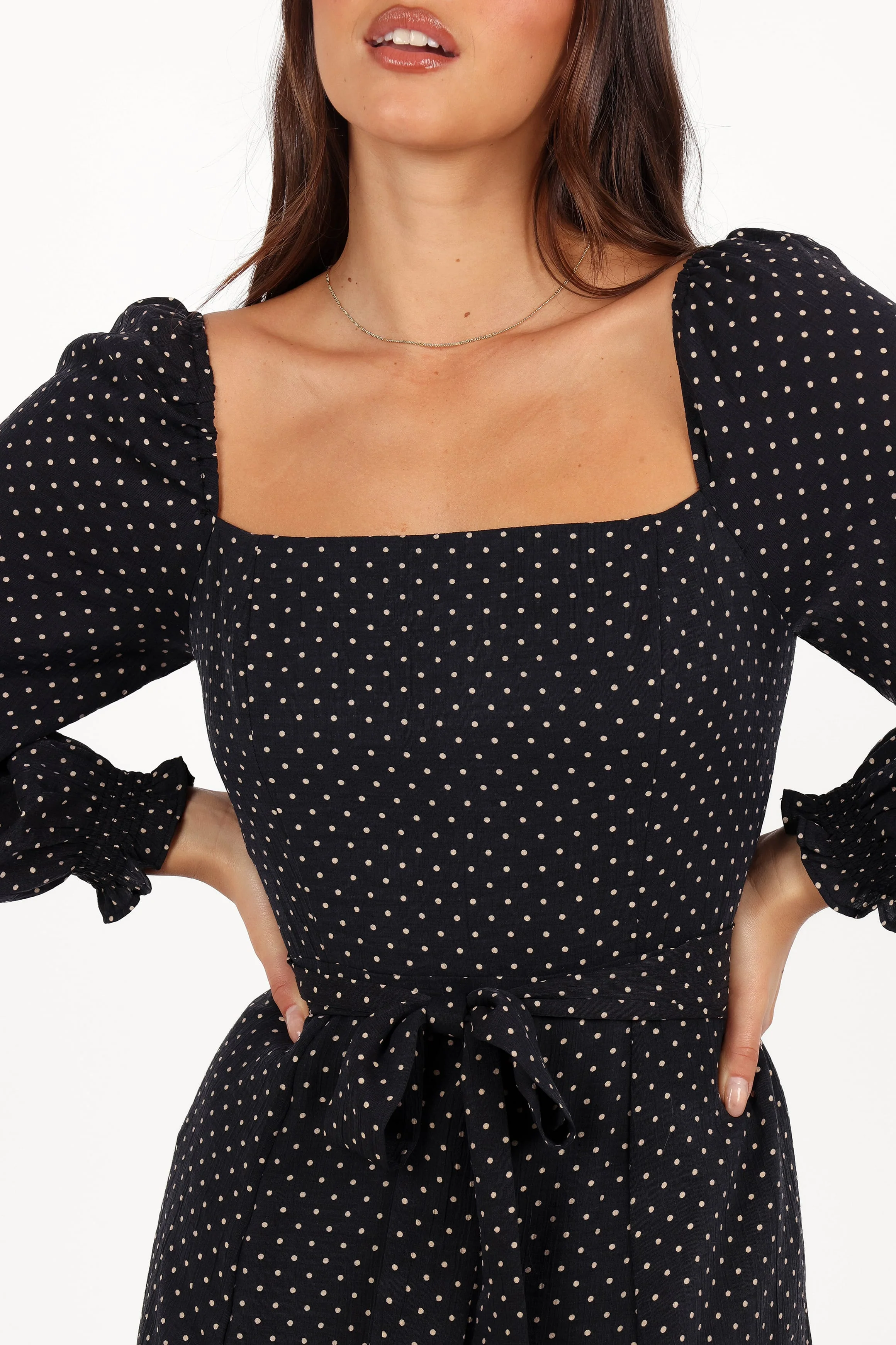 Ettie Long Sleeve Midi Dress - Black Polka Dot - Image 7