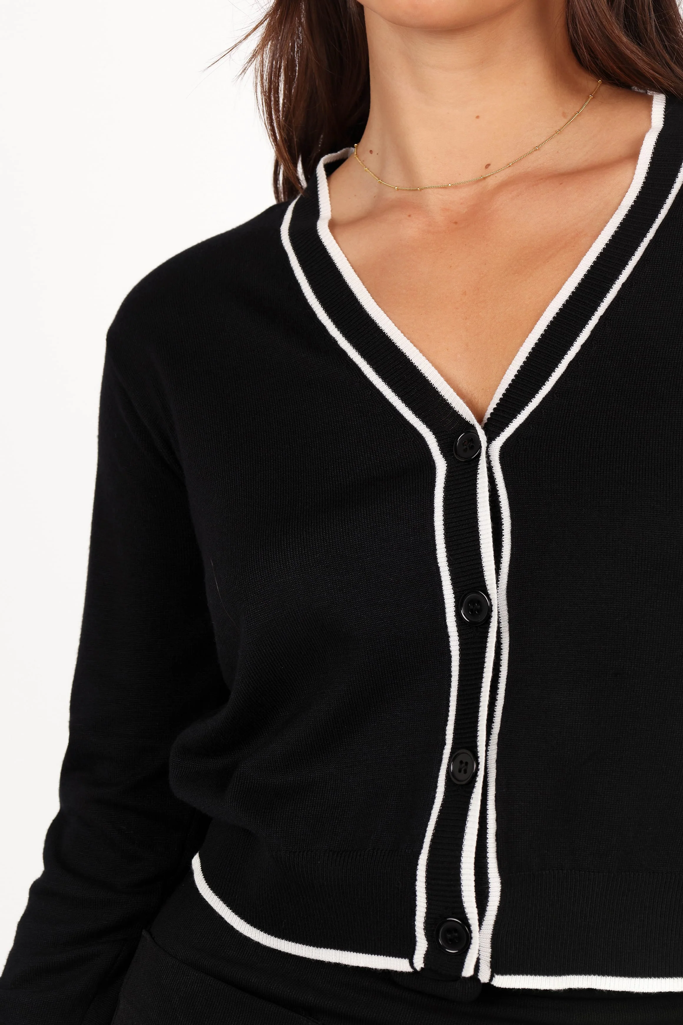 Felix Double Contrast Button Front Cardigan - Black - Image 2