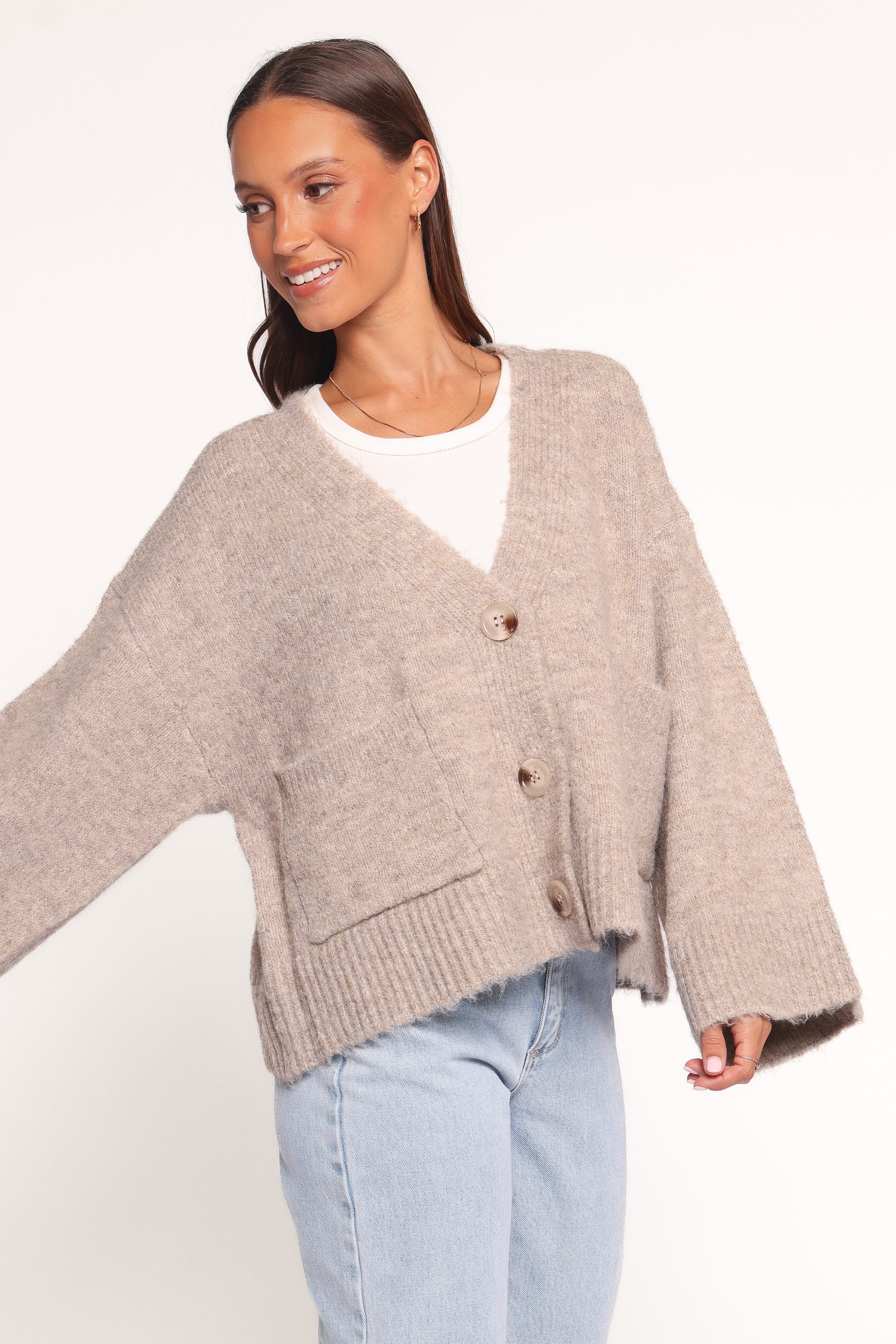 Fern Wide Sleeve Cardigan - Mushroom - Image 4