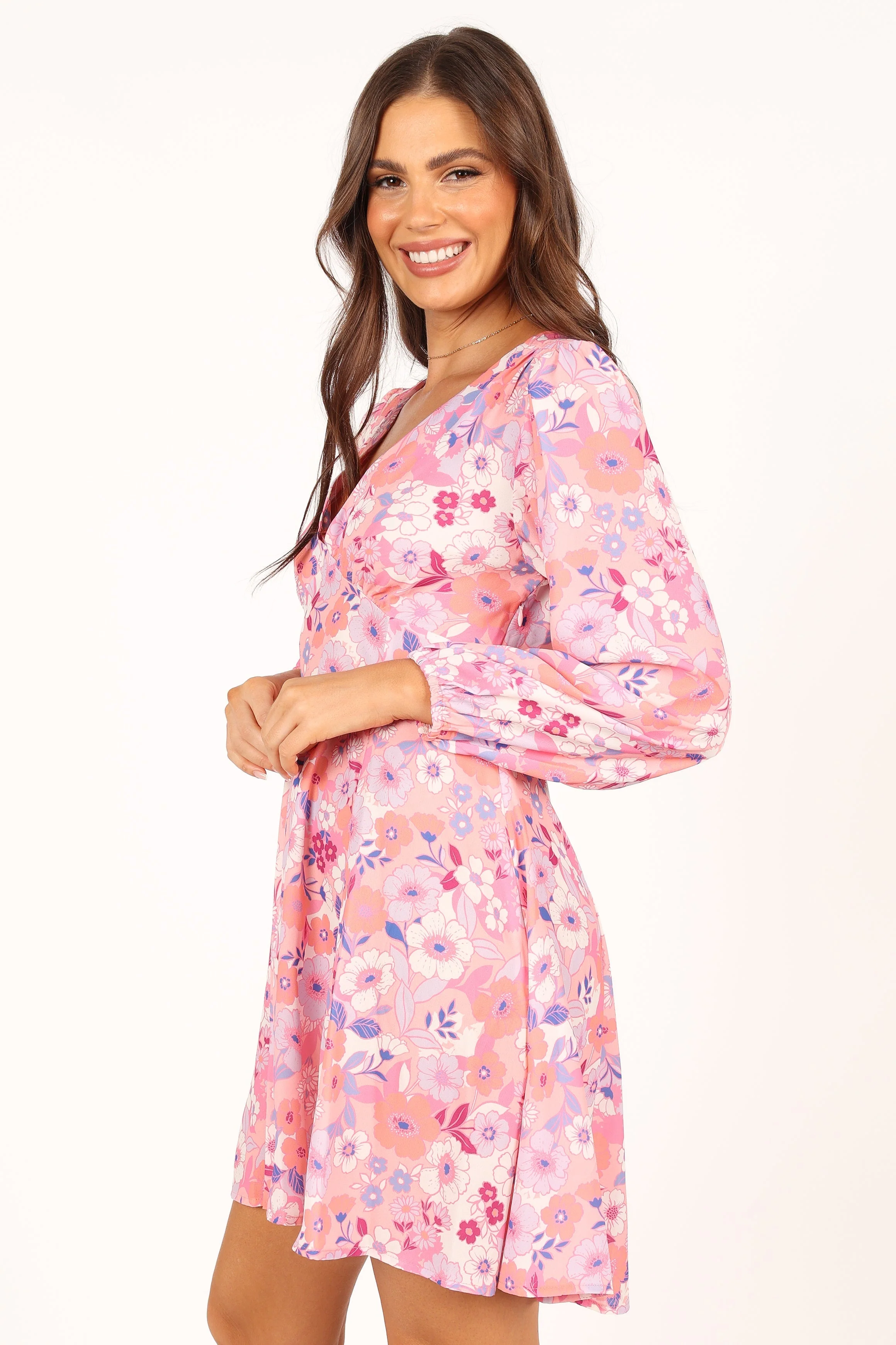 Finnick Long Sleeve Mini Dress - Pink Floral - Image 7