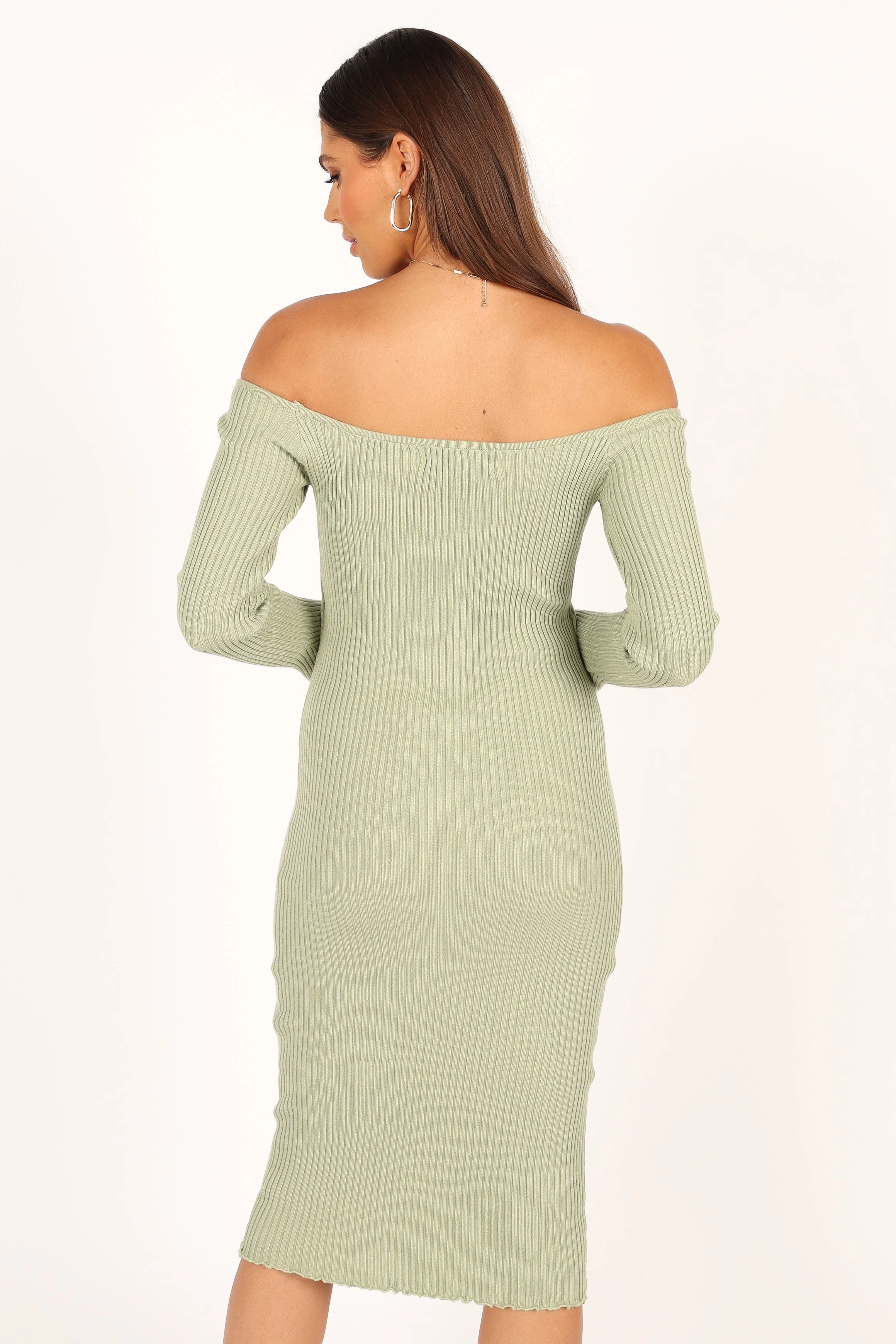 Geneva Off Shoulder Midi Dress - Sage - Image 9