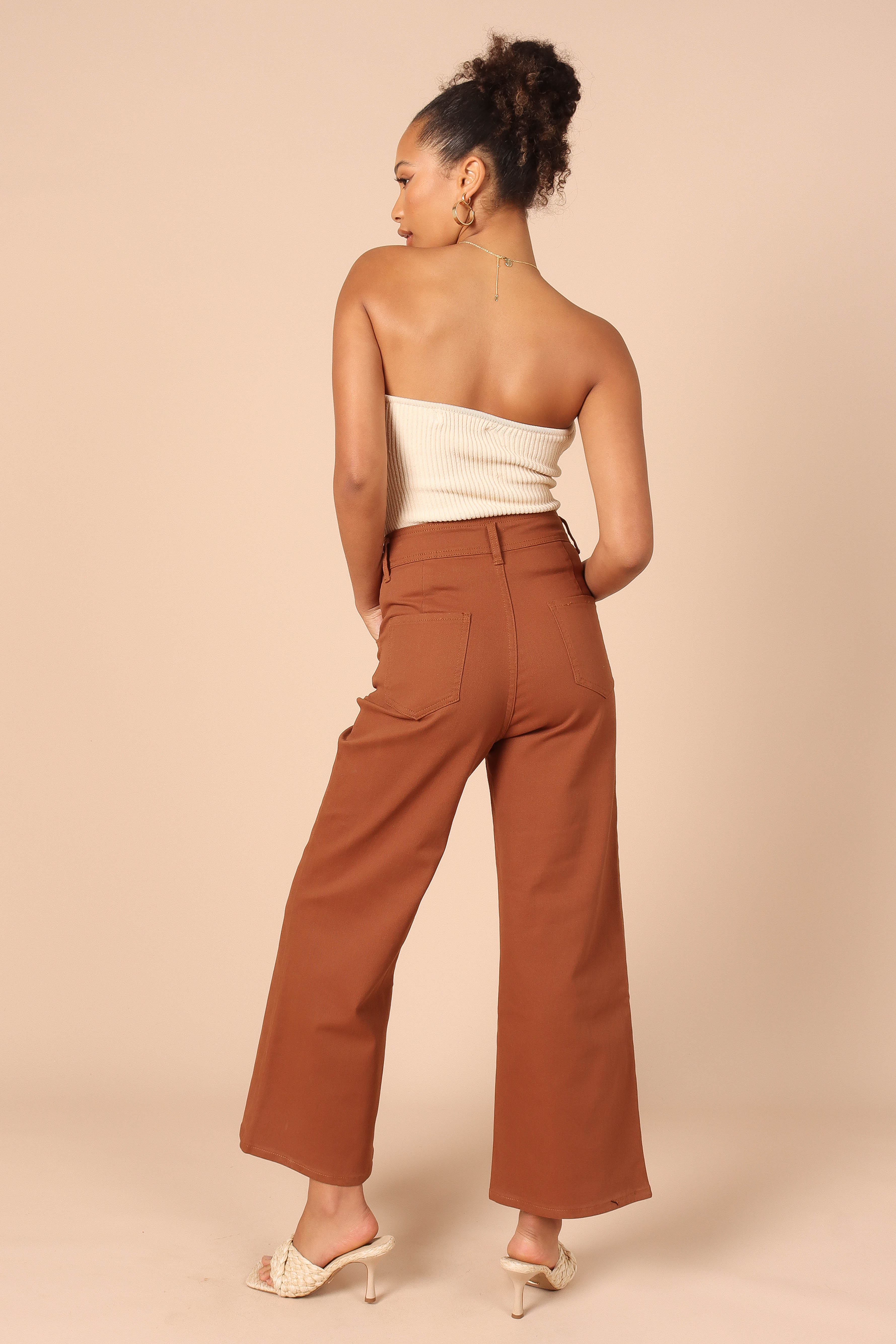Georgette High Waisted Straight Leg Pants - Brown - Image 2