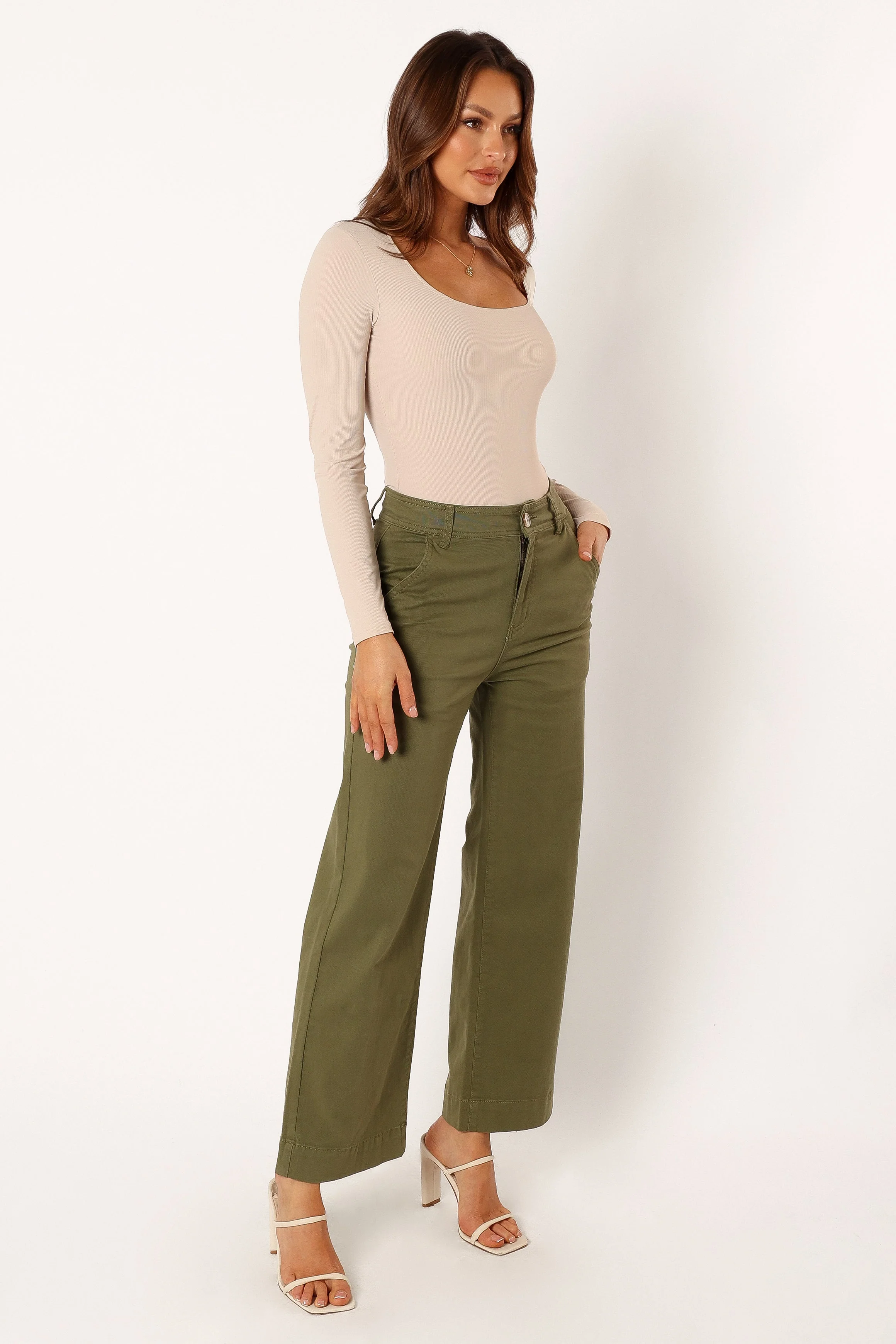 Georgia Wide Leg Pant - Dark Olive - Image 2