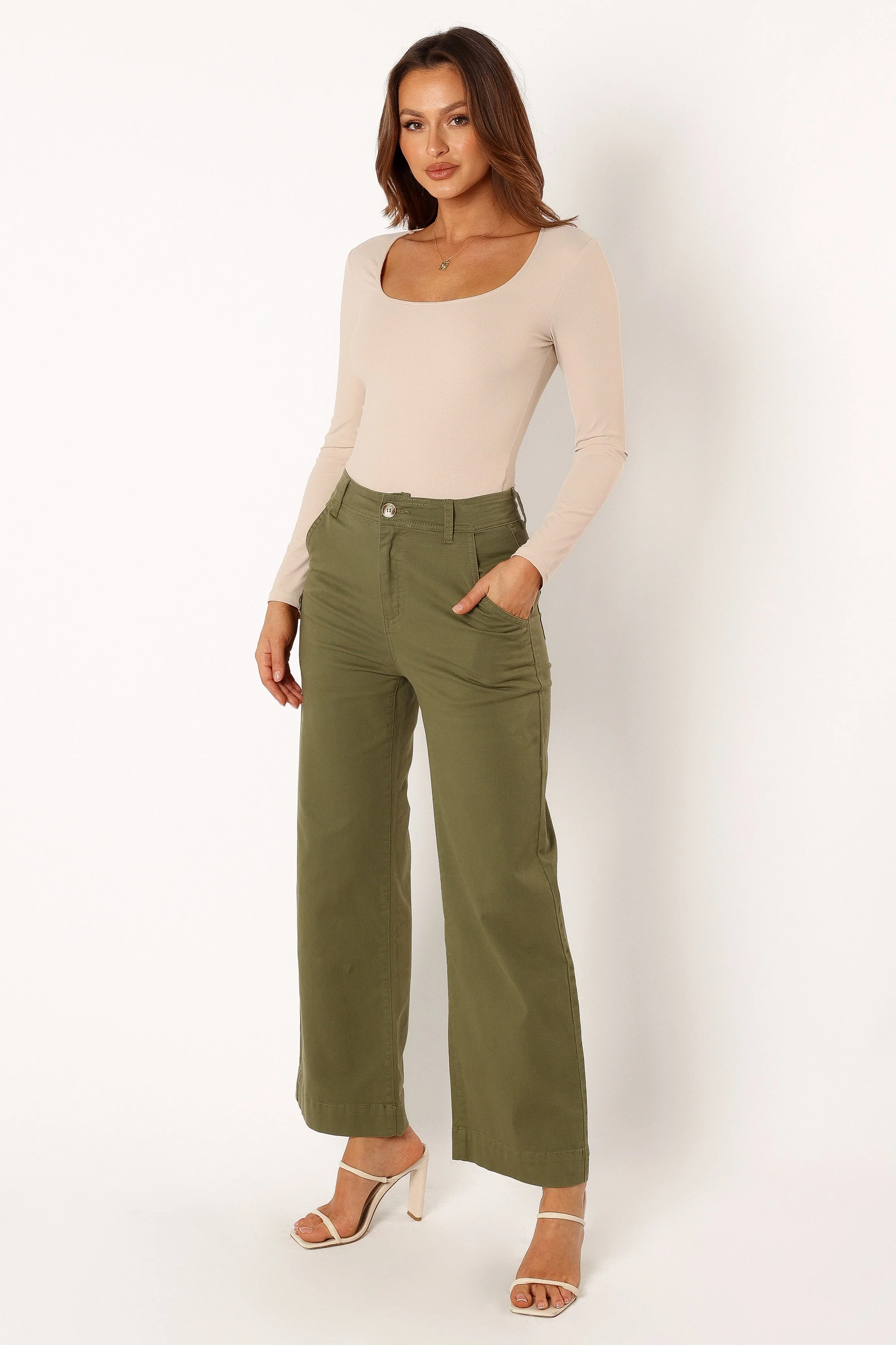 Georgia Wide Leg Pant - Dark Olive - Image 4