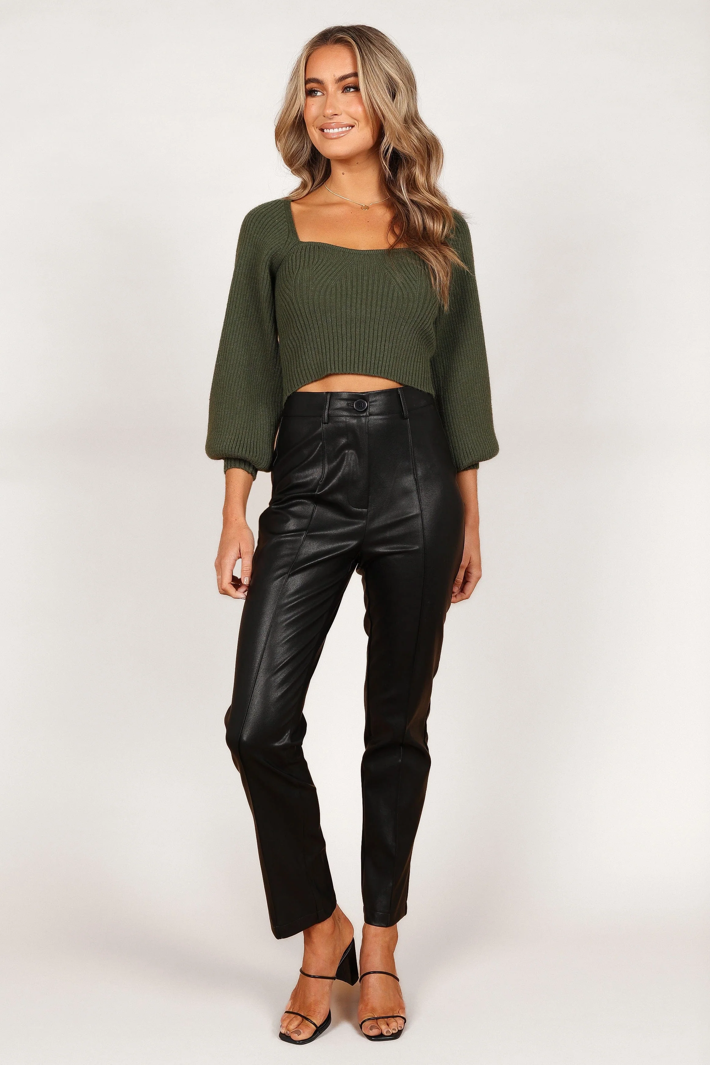 Gia Sweetheart Neck Bell Sleeve Knit Sweater - Olive - Image 5