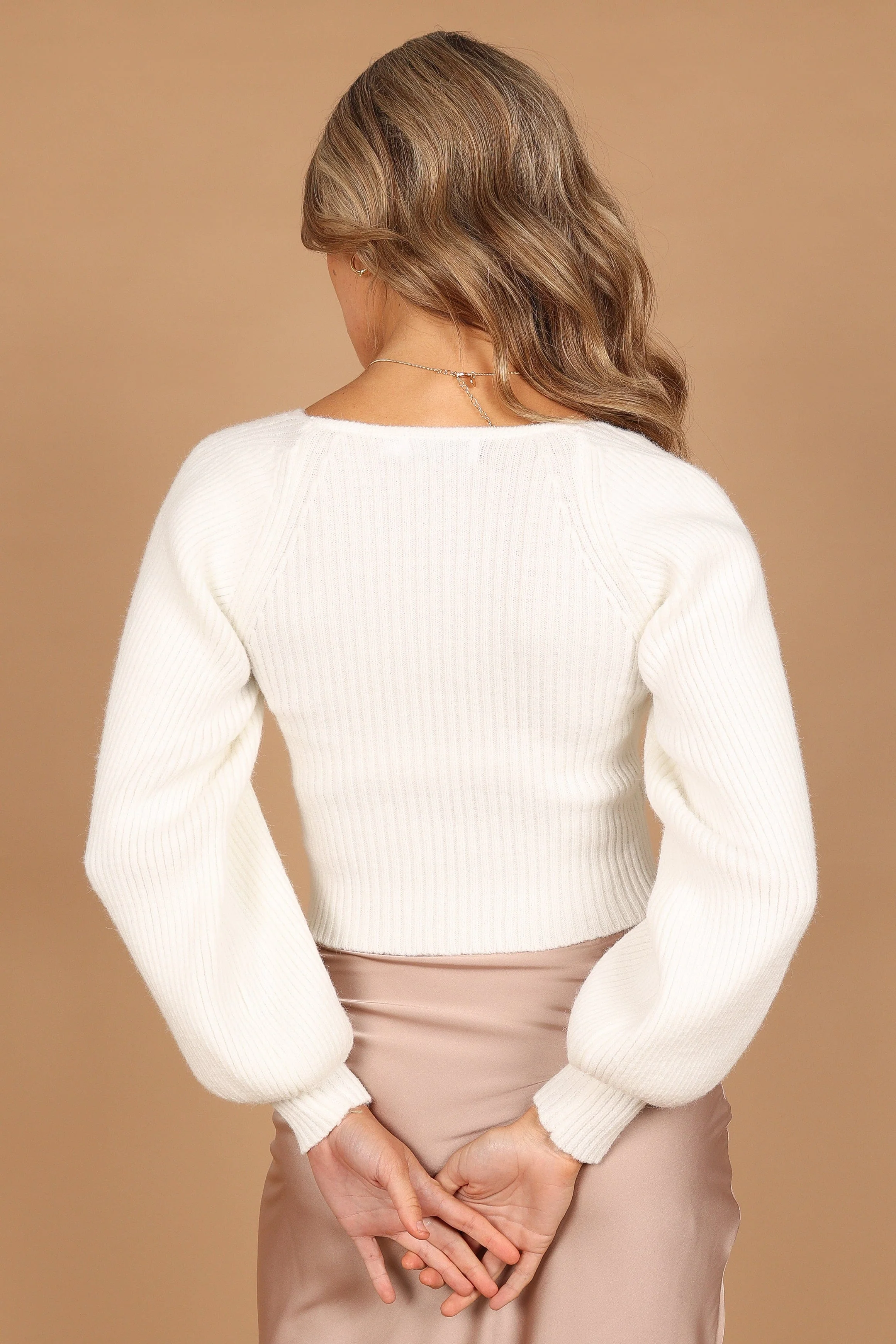 Gia Sweetheart Neck Bell Sleeve Knit Sweater - White - Image 6