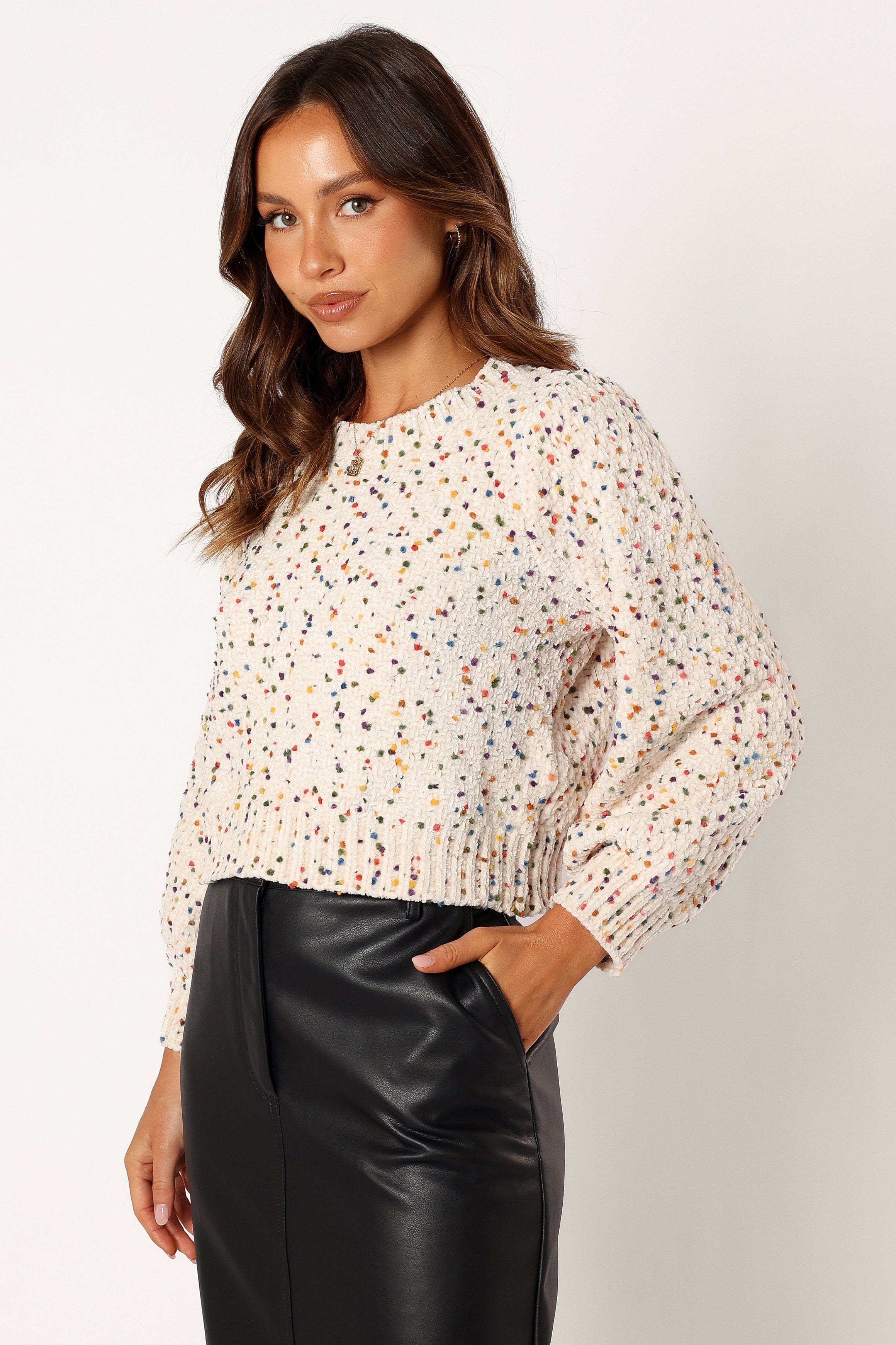 Giana Multi Dot Crewneck Knit Sweater - Cream Multi - Image 2
