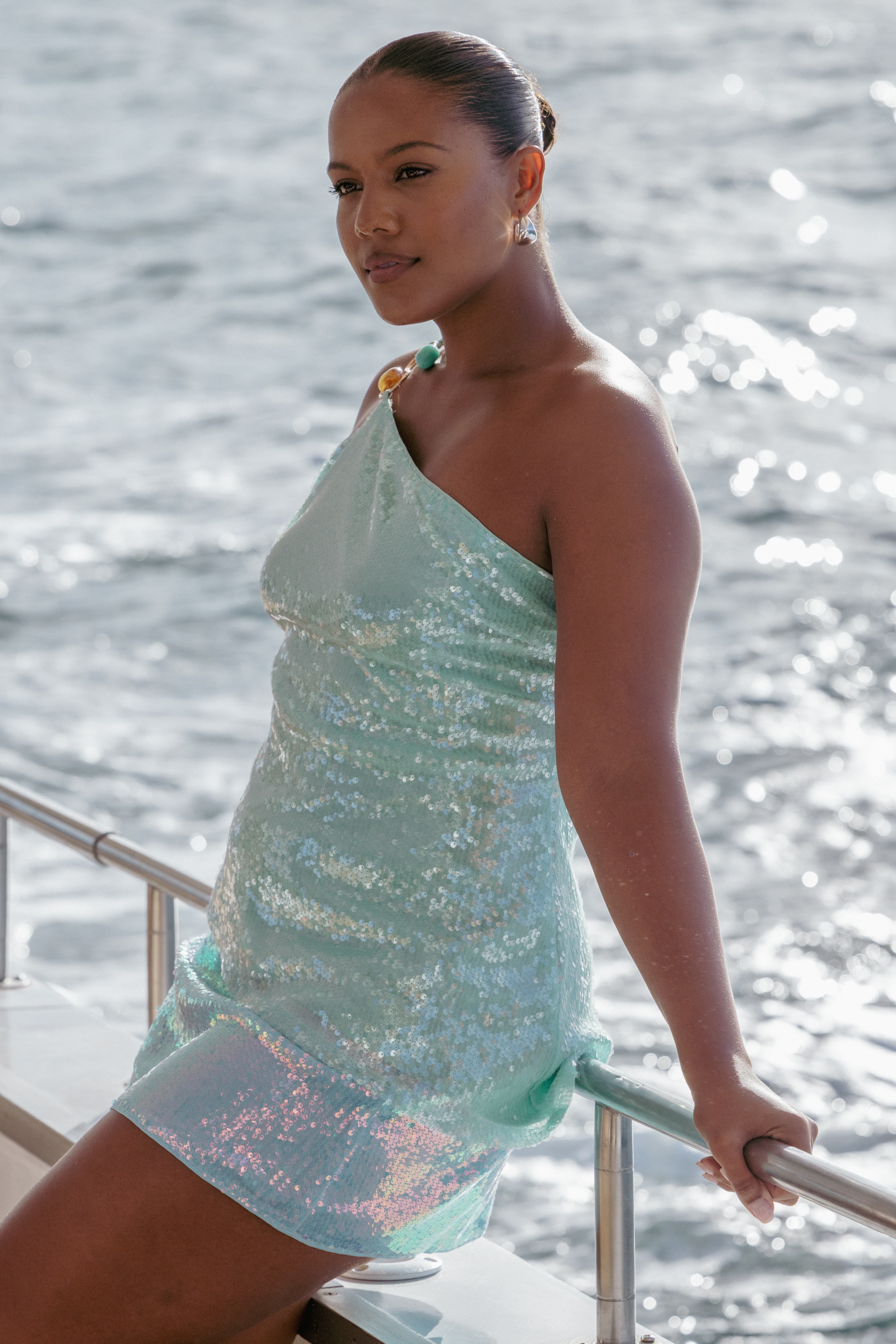Gisiele One Shoulder Top - Aqua - Image 8