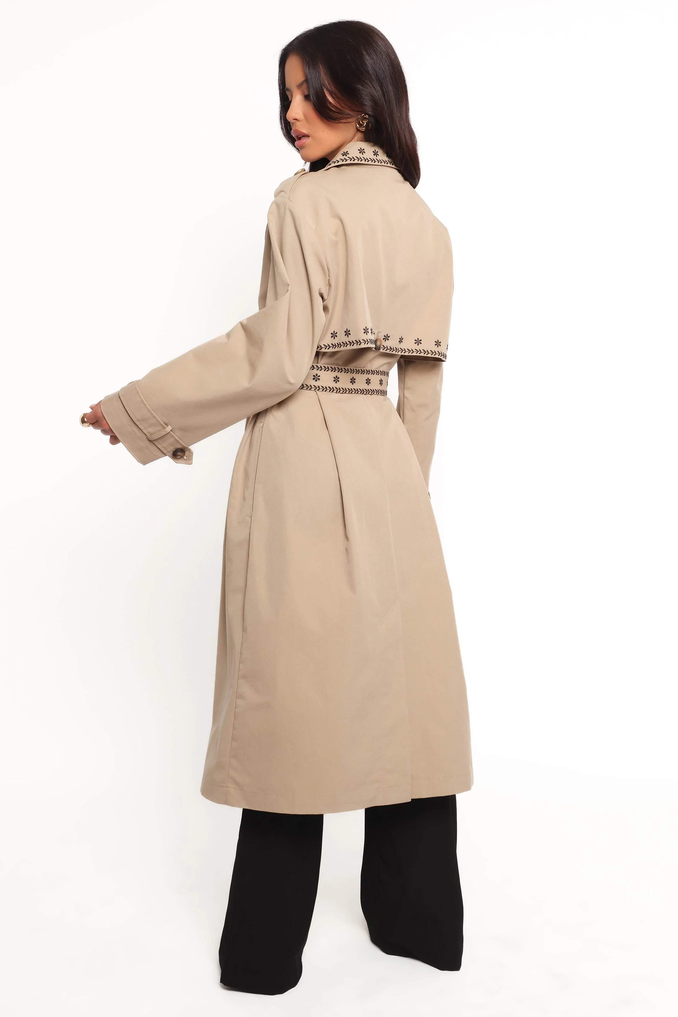 Grayson Embroidered Trim Trench Coat - Taupe - Image 4