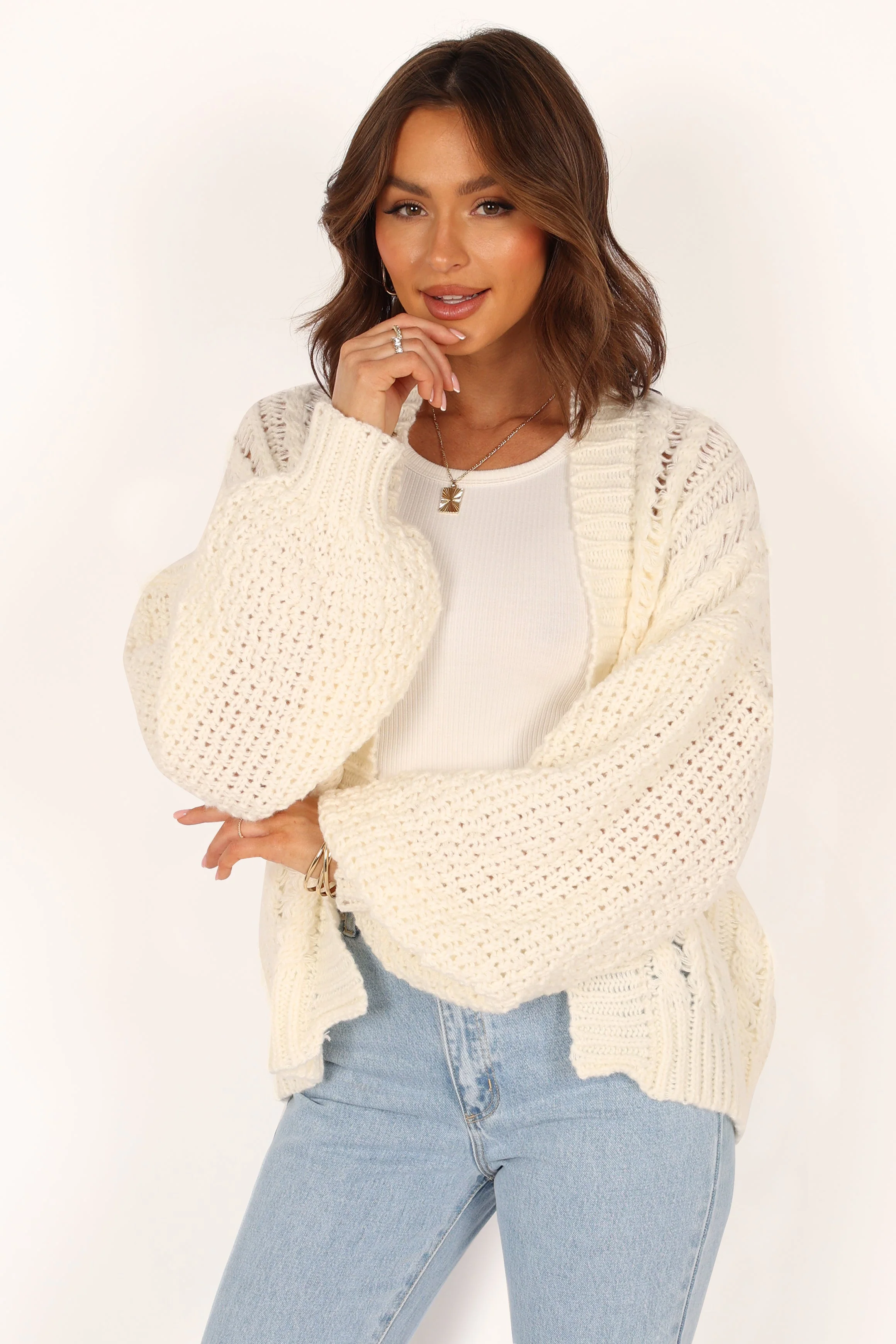 Hailey Oversized Sleeve Cardigan - Cream - Image 5