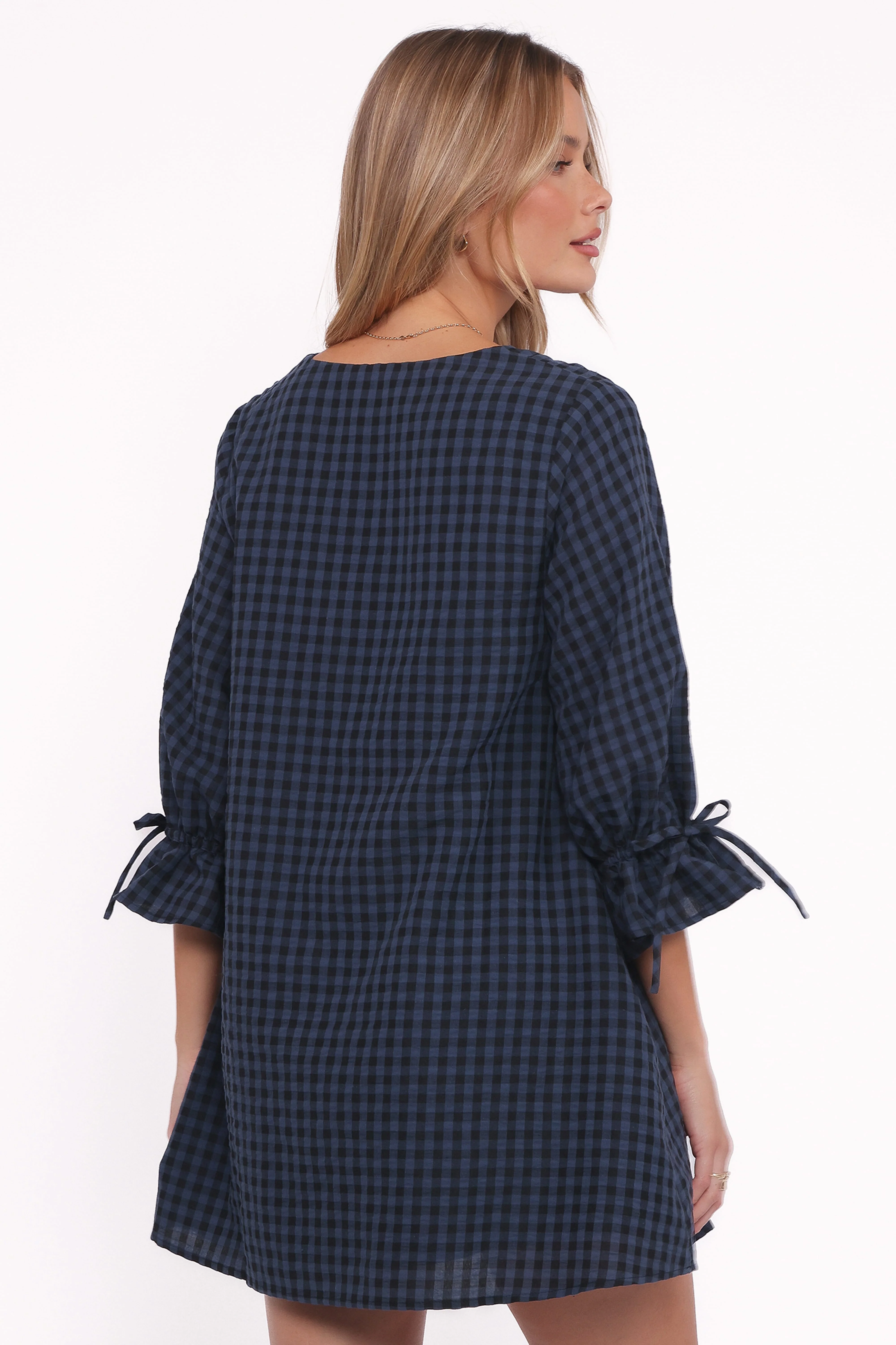 Hallie Mini Dress - Navy Gingham - Image 4