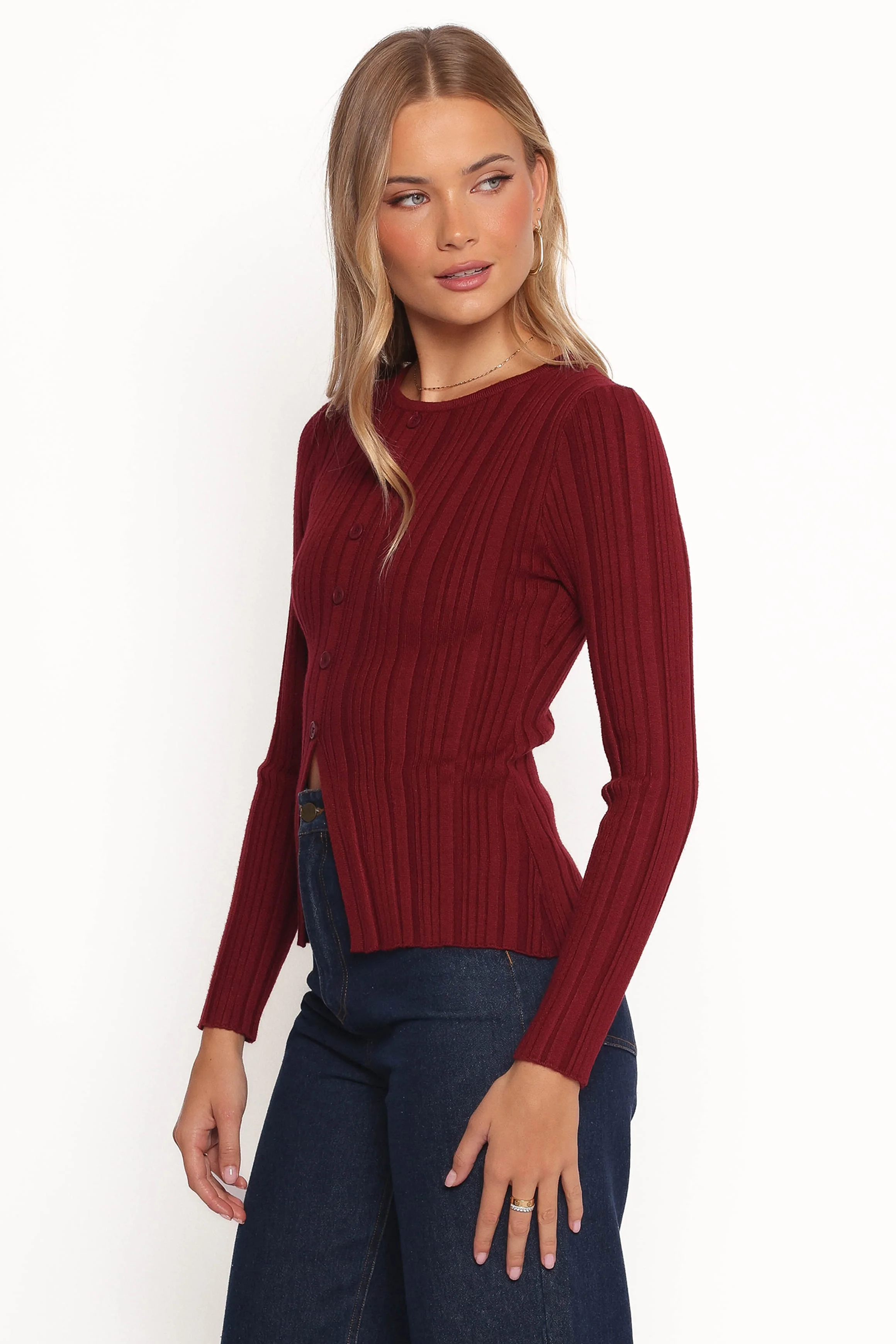 Hatte Cardigan Top - Dark Cherry - Image 3