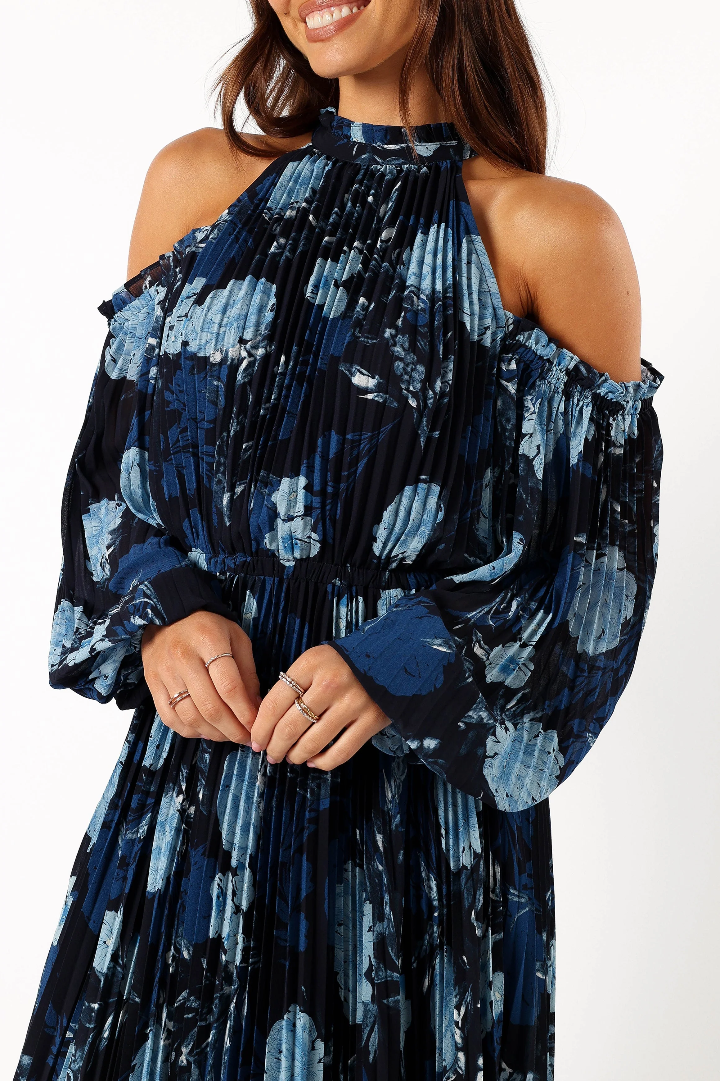 Hilary Pleated Maxi Dress - Blue Floral - Image 2