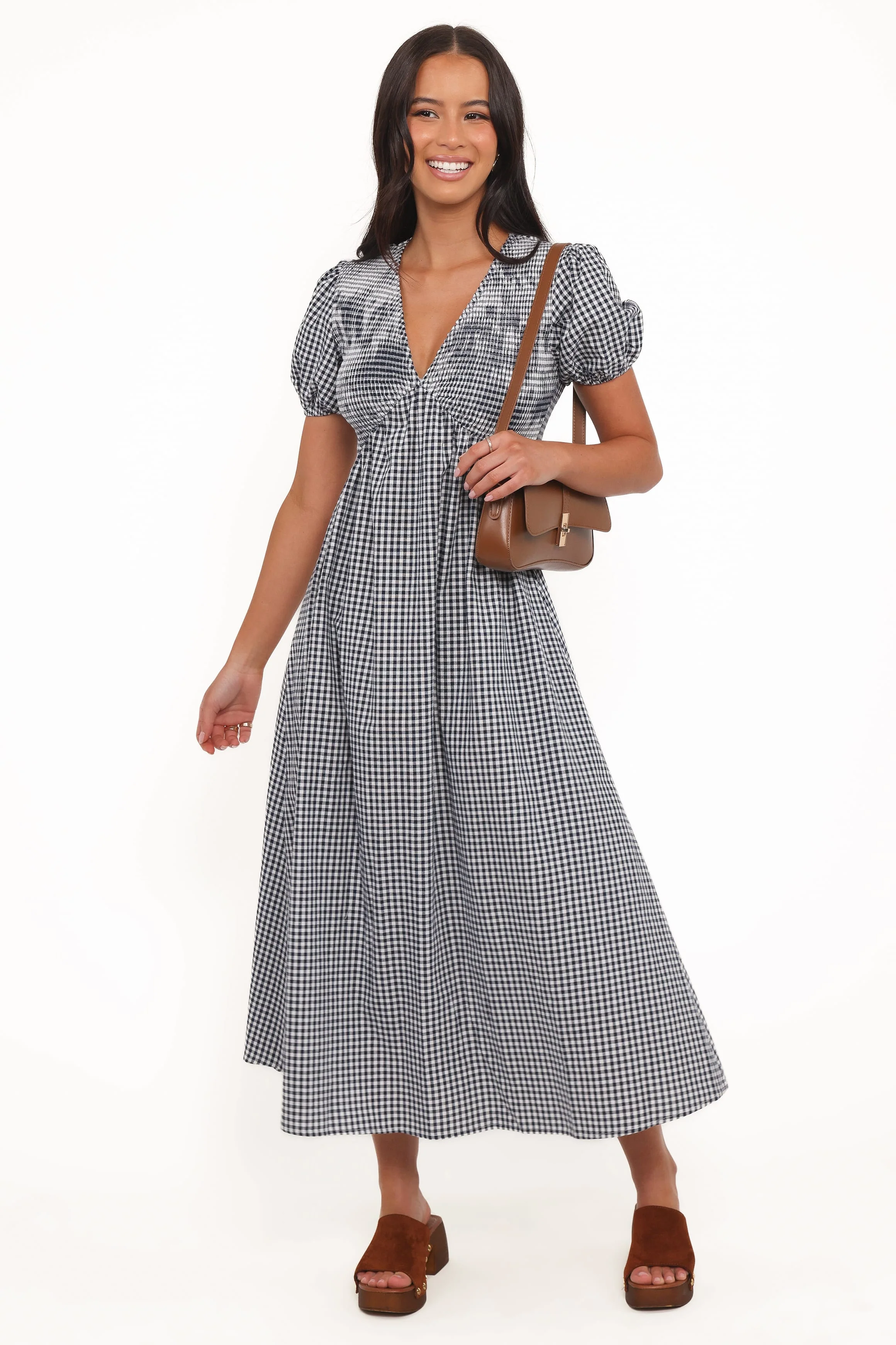 Ilyana Short Sleeve Maxi Dress - Navy Gingham - Image 2