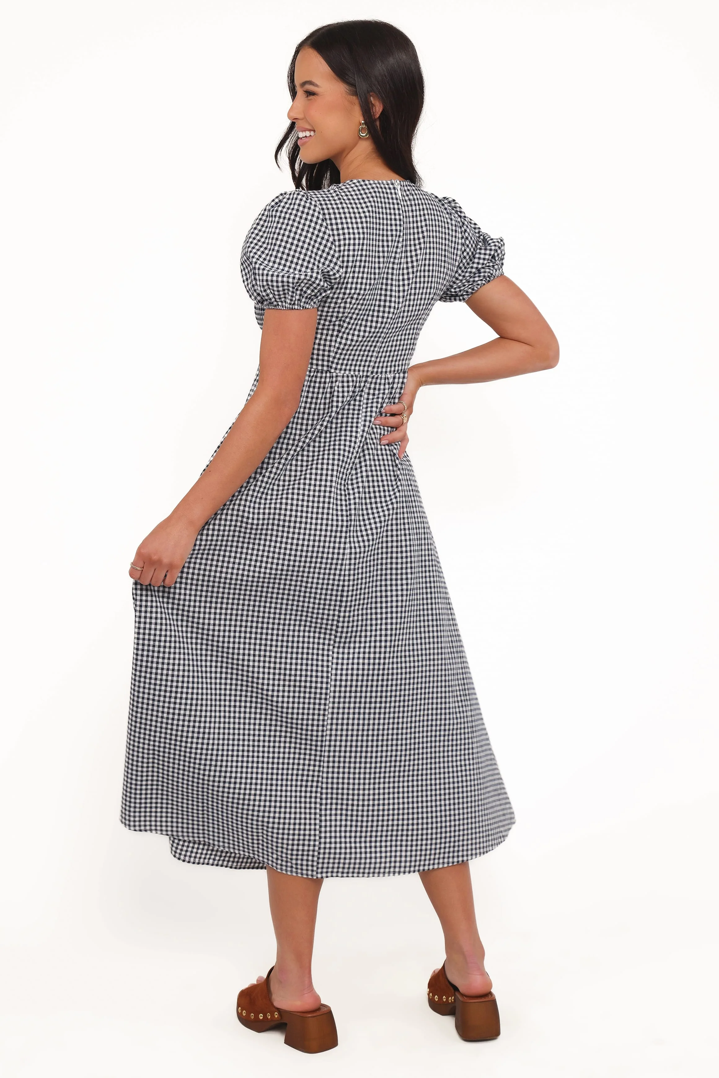 Ilyana Short Sleeve Maxi Dress - Navy Gingham - Image 5