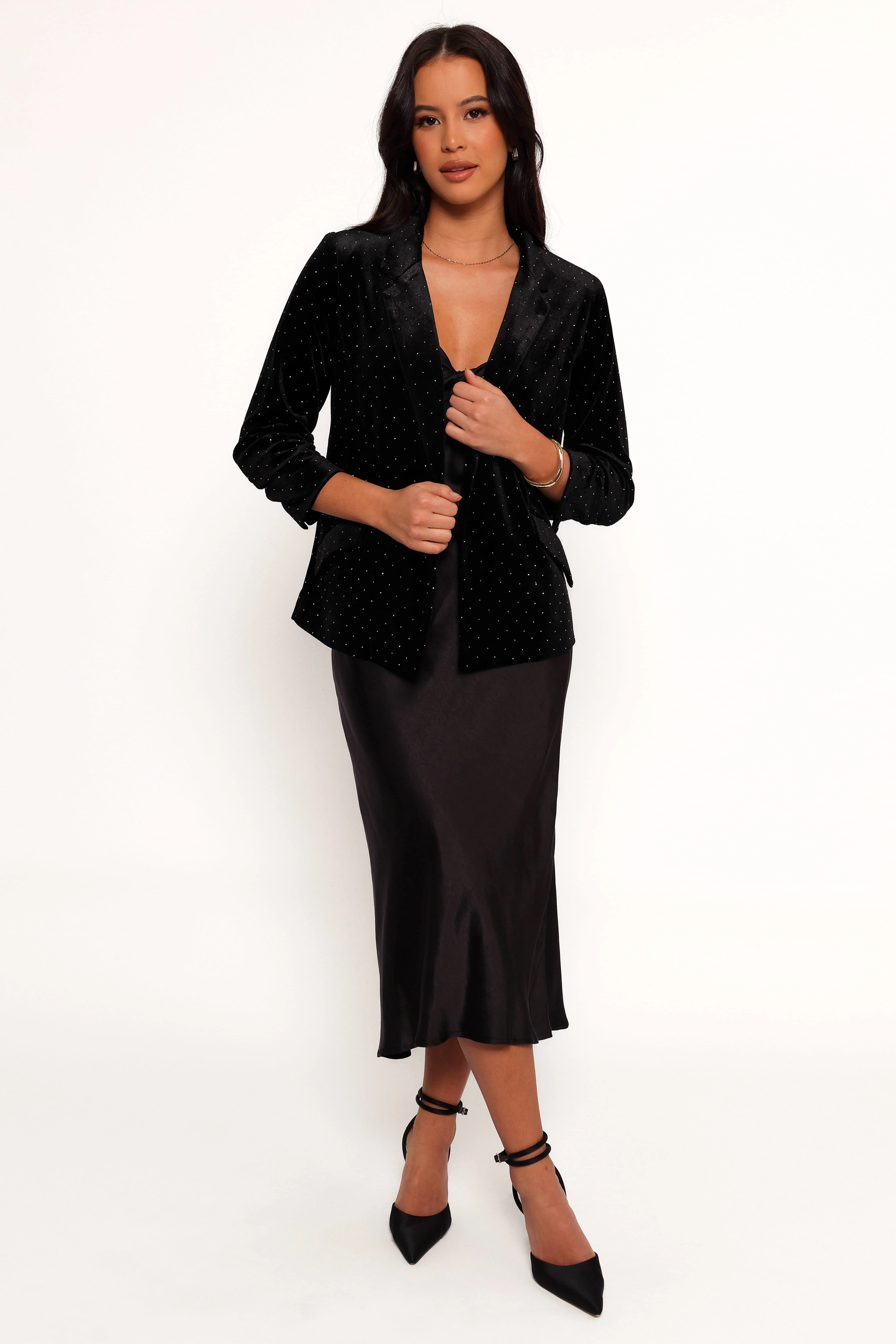 Inka All Over Rhinestone Velvet Blazer - Black - Image 2