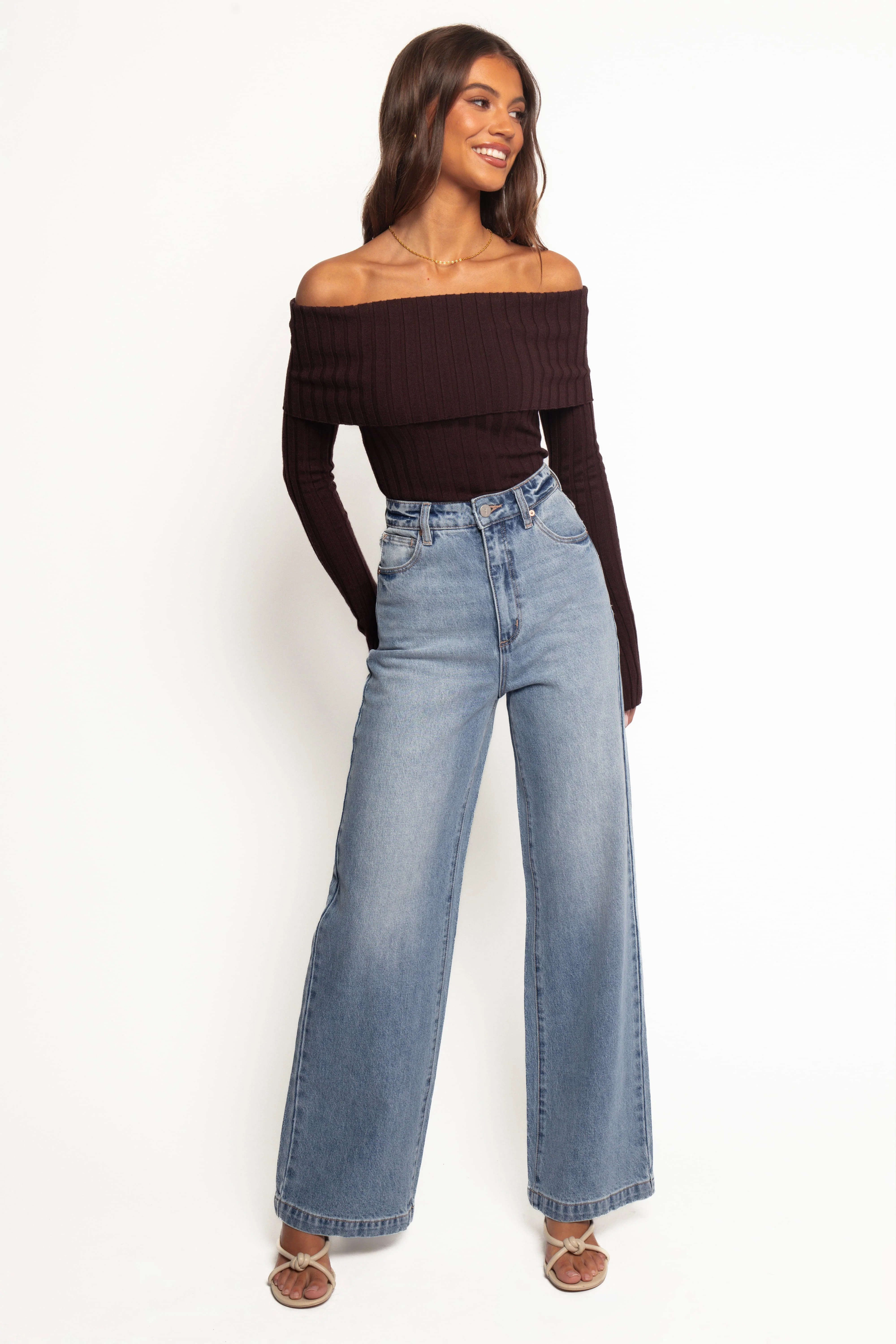 Inora Off Shoulder Knit Top - Chocolate - Image 6