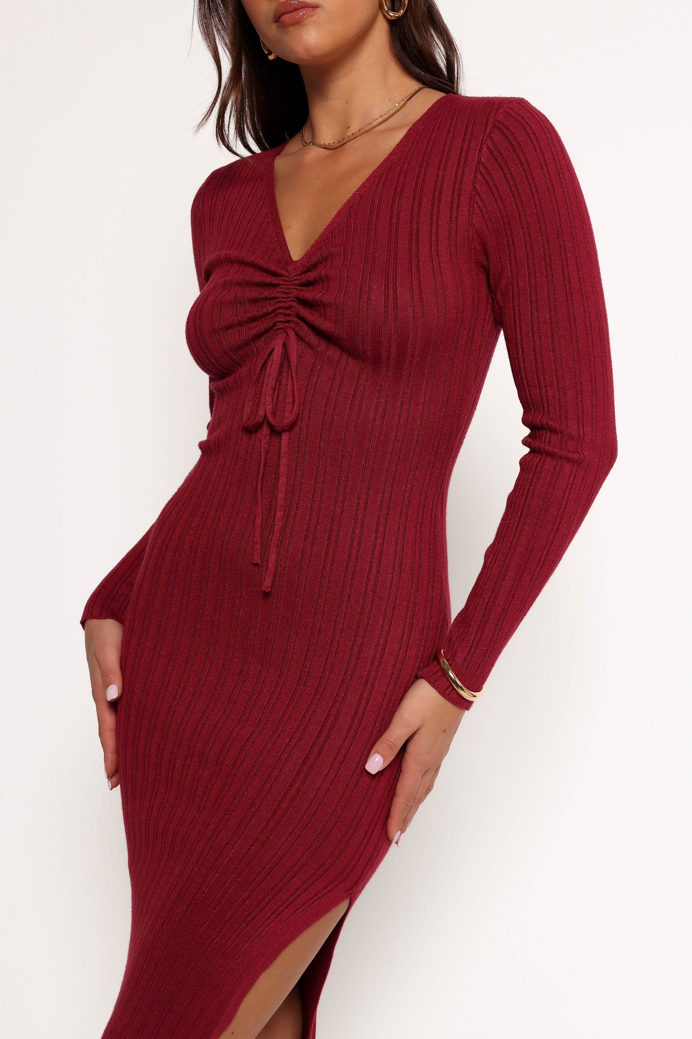 Irene Long Sleeve Midi Dress - Wine - Image 2