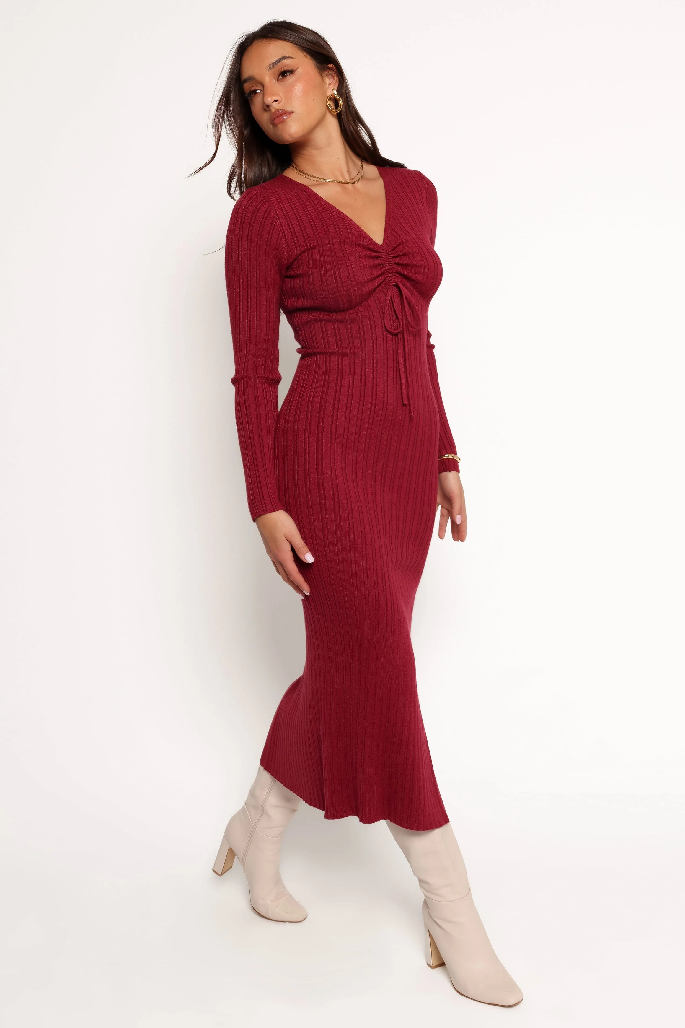 Irene Long Sleeve Midi Dress - Wine - Image 5
