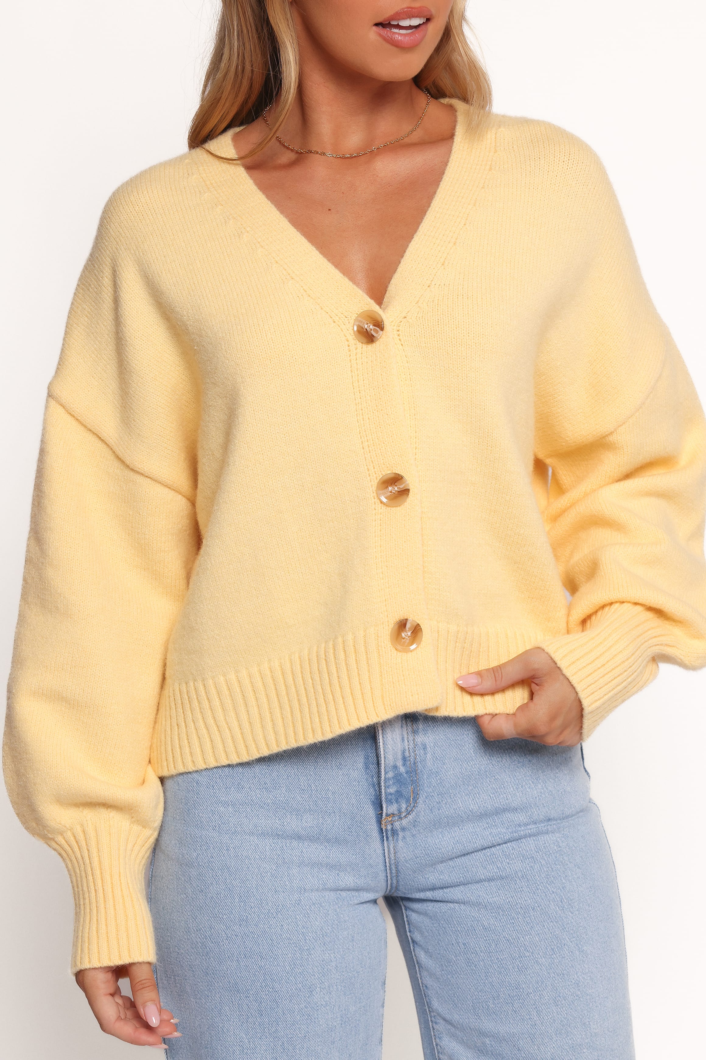 Isabel Button Front Cardigan - Yellow - Image 5