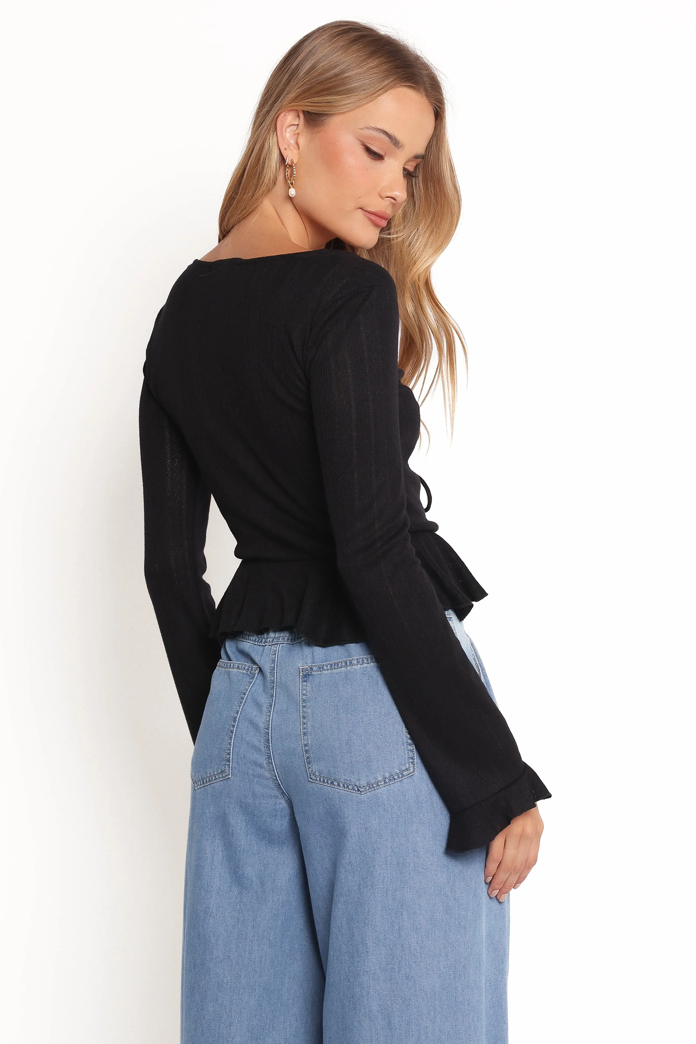 Islah Pointelle Cardigan Top - Black - Image 6