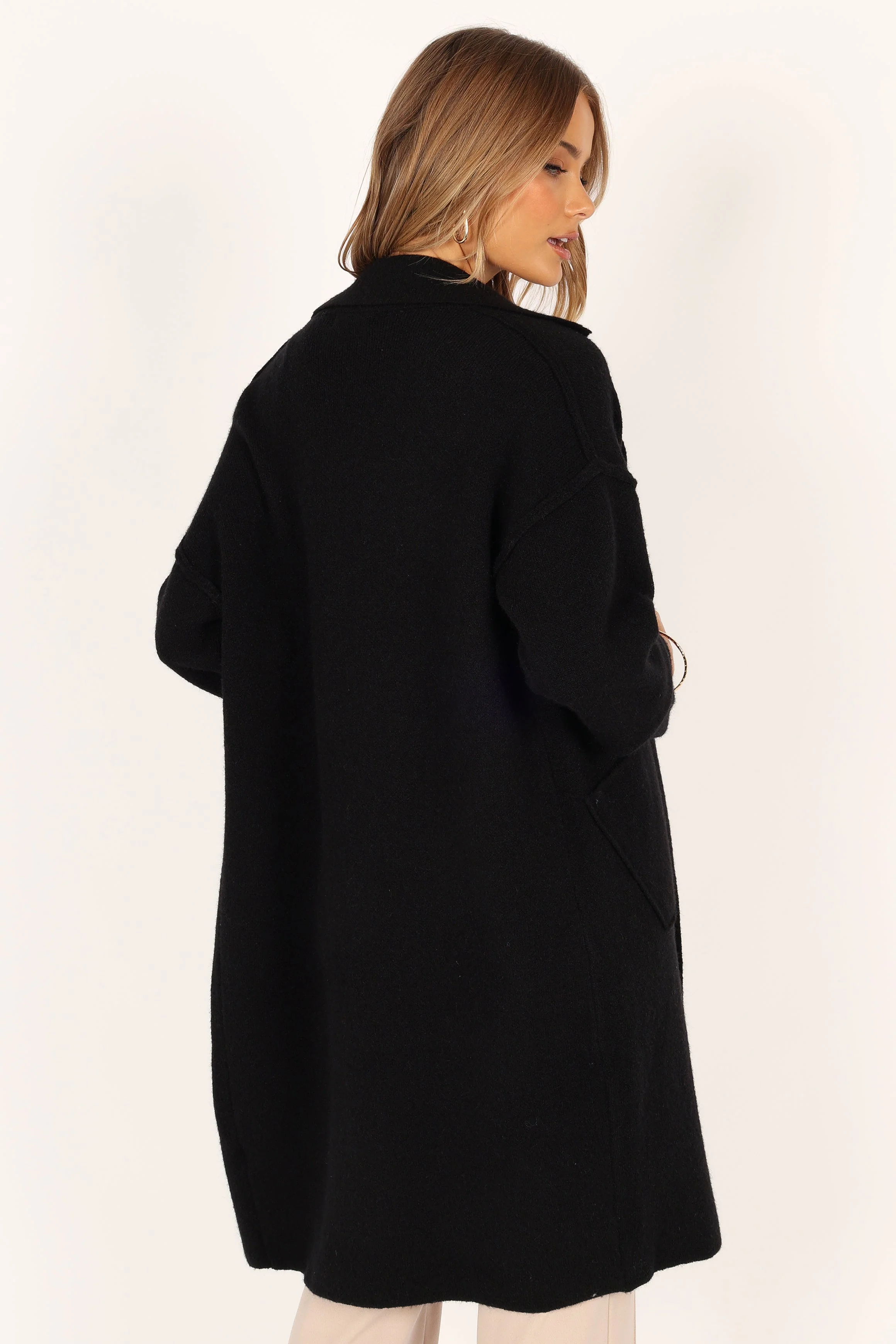 Ivy Button Front Coatigan - Black - Image 6