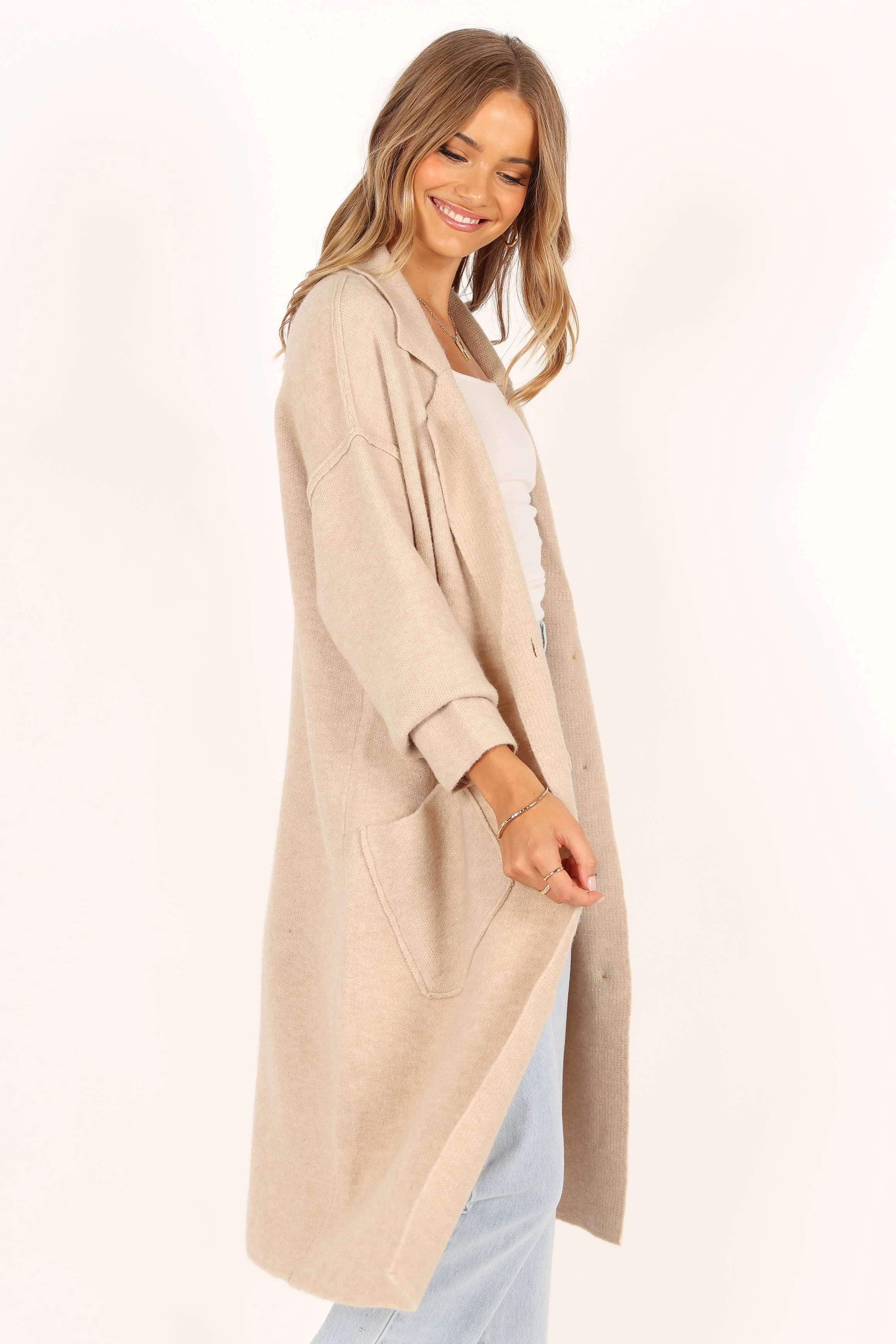 Ivy Button Front Coatigan - Oatmeal - Image 6