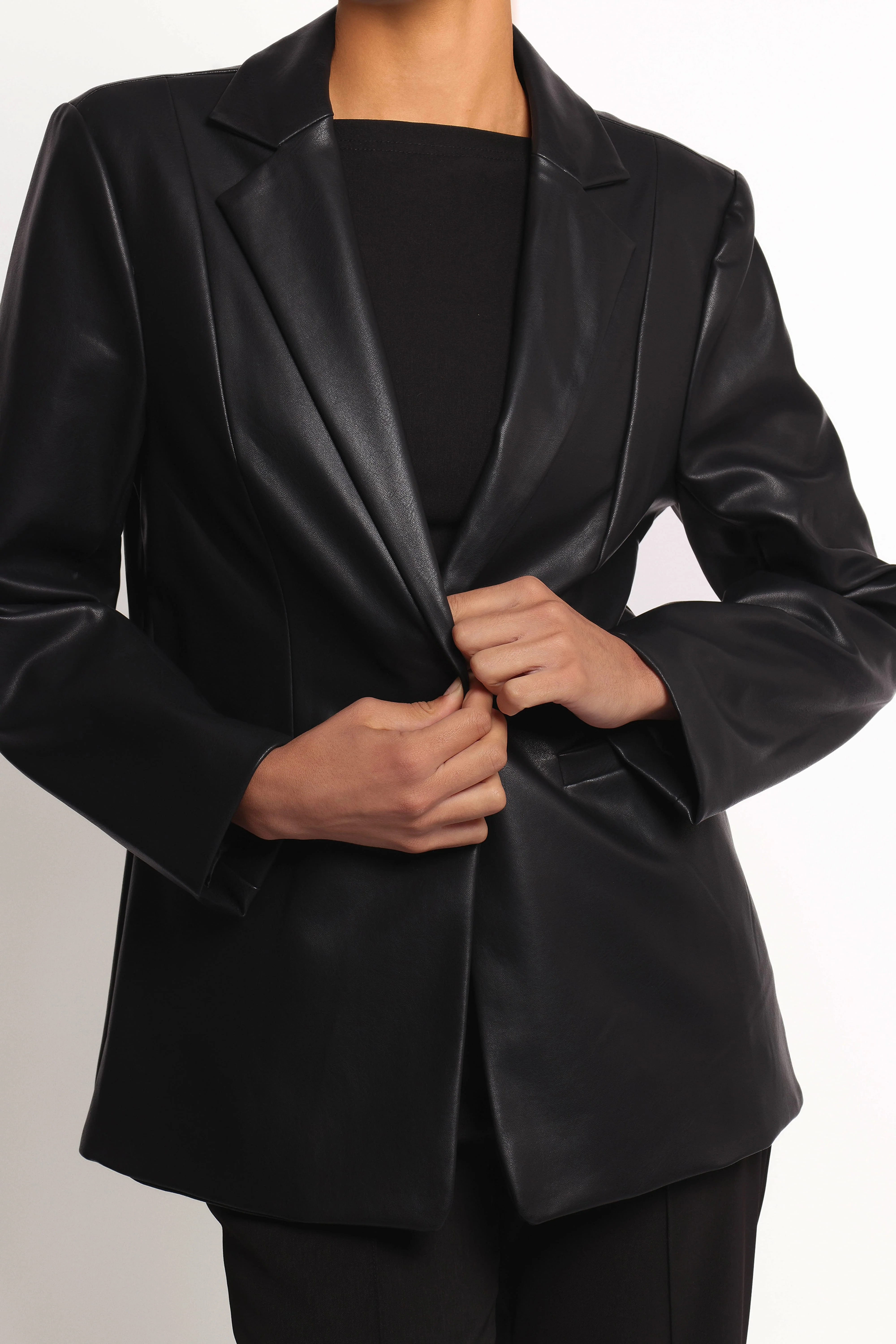 Jamie Faux Leather Blazer - Black - Image 7