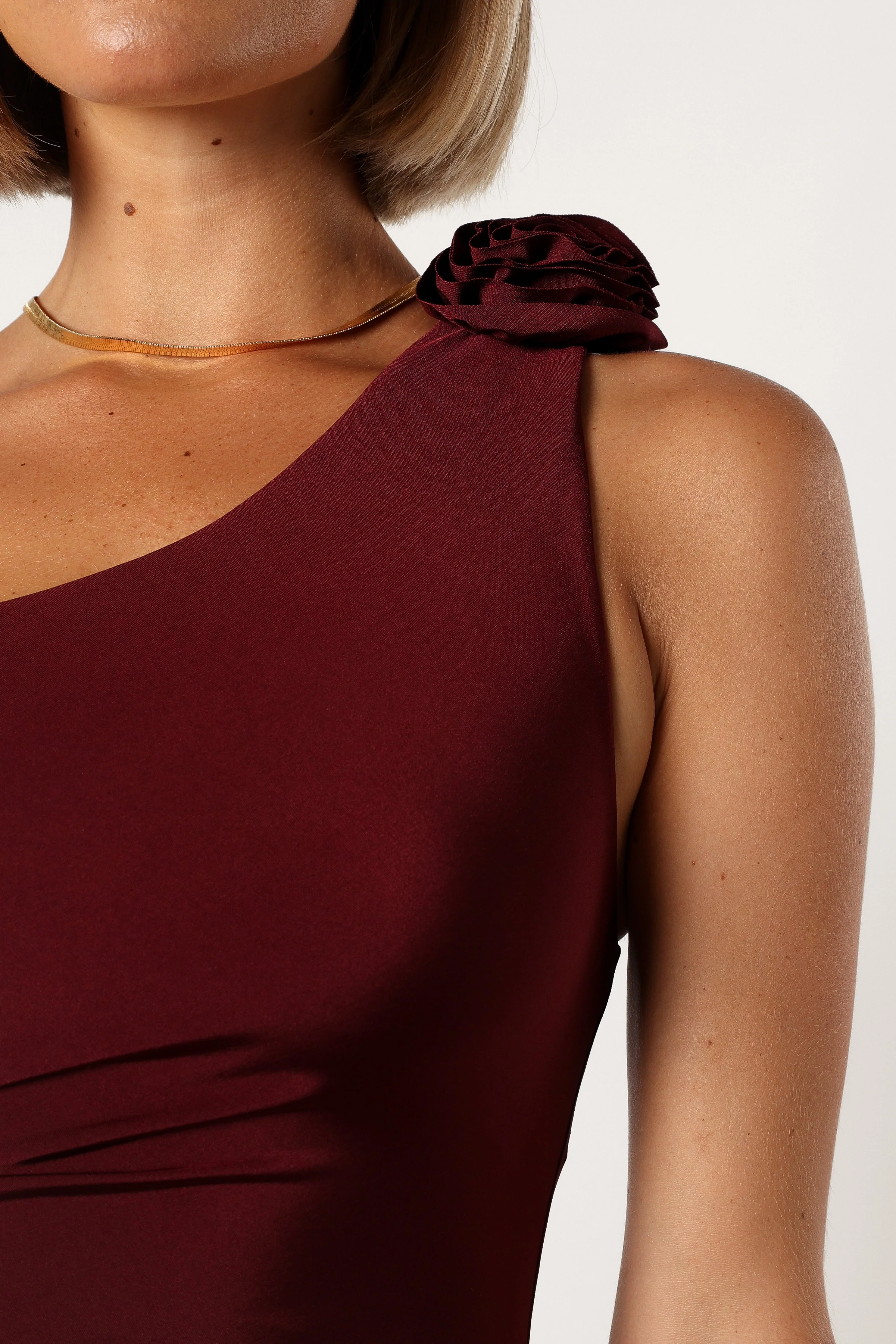 Javier One Shoulder Midi Dress - Wine - Image 6