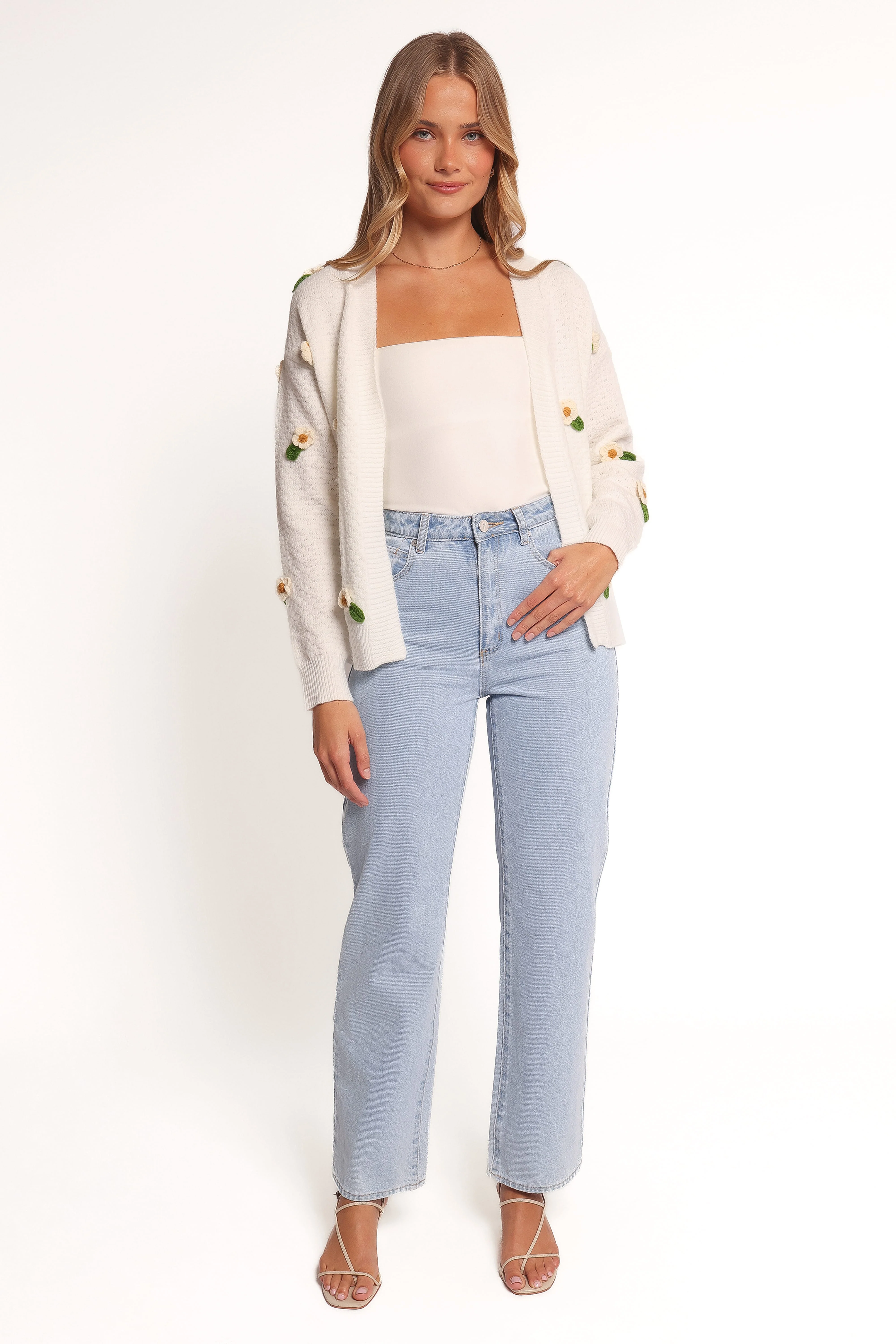 Jazzie Ditsy Flower Cardigan - White - Image 5