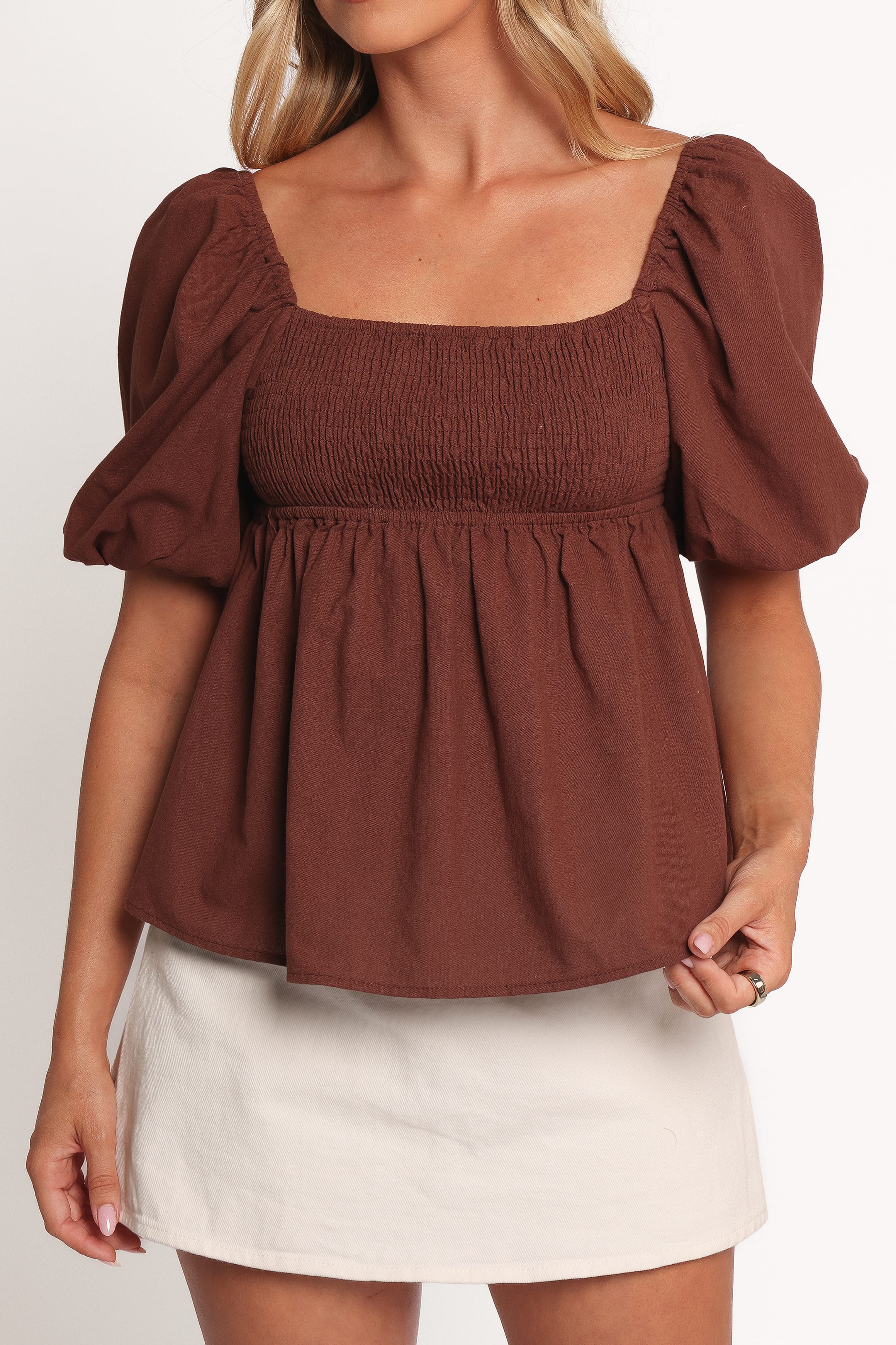 Jemima Puff Sleeve Top - Chocolate - Image 6