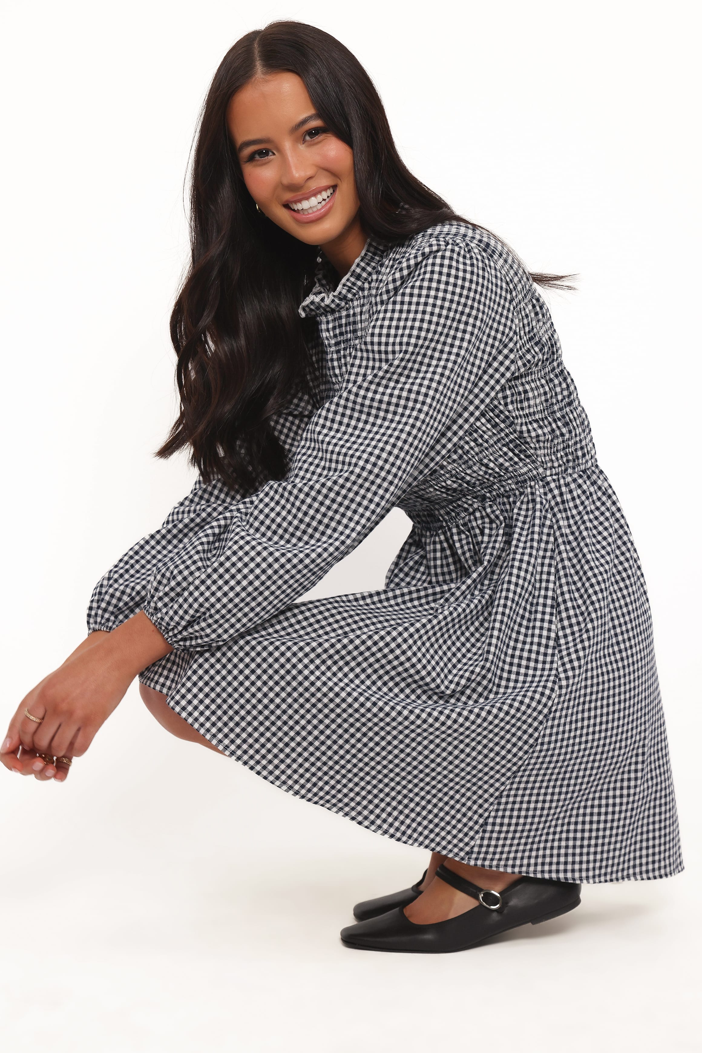 Jessen Long Sleeve Mini Dress - Navy Gingham - Image 2