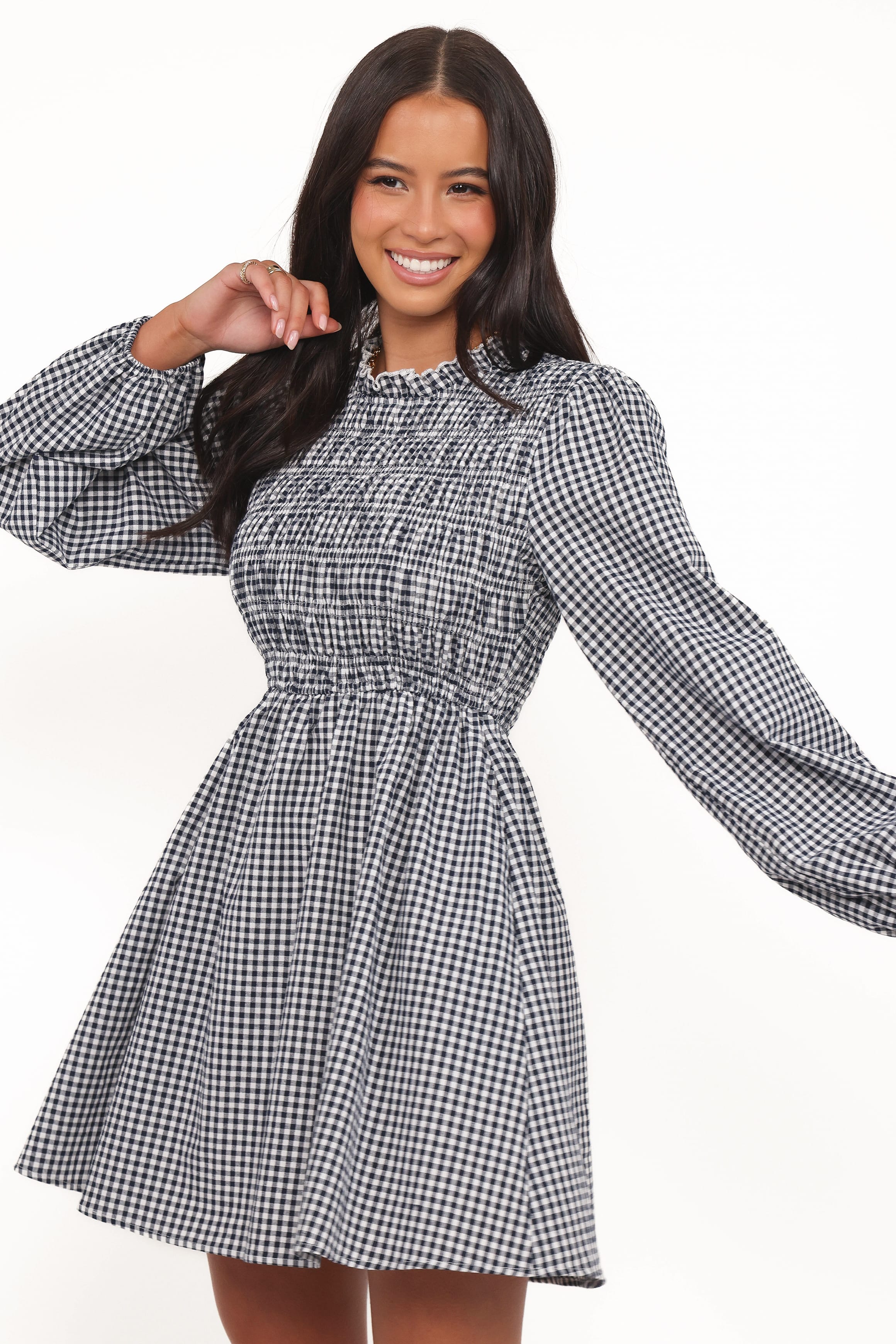 Jessen Long Sleeve Mini Dress - Navy Gingham - Image 3