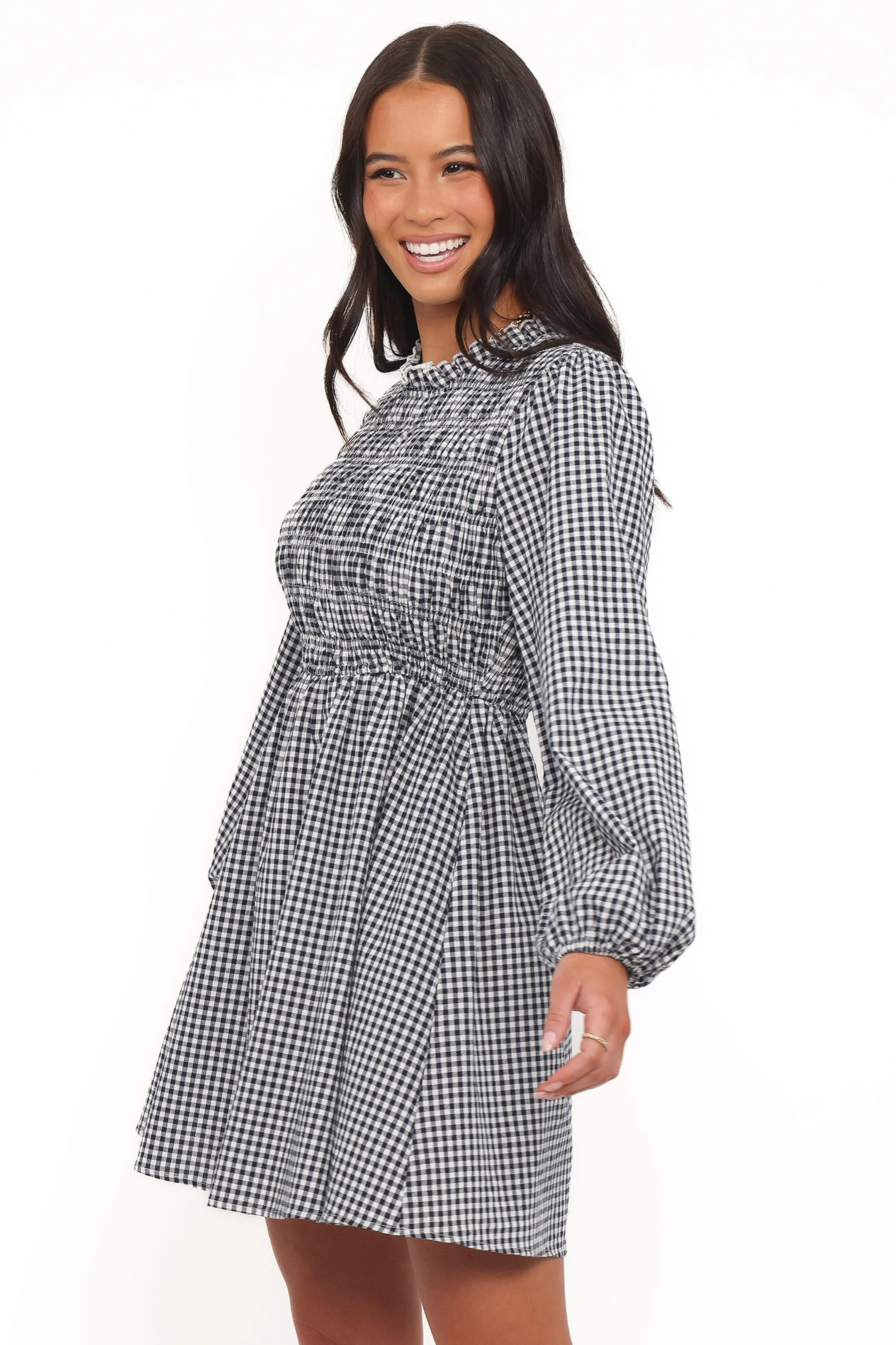 Jessen Long Sleeve Mini Dress - Navy Gingham - Image 4