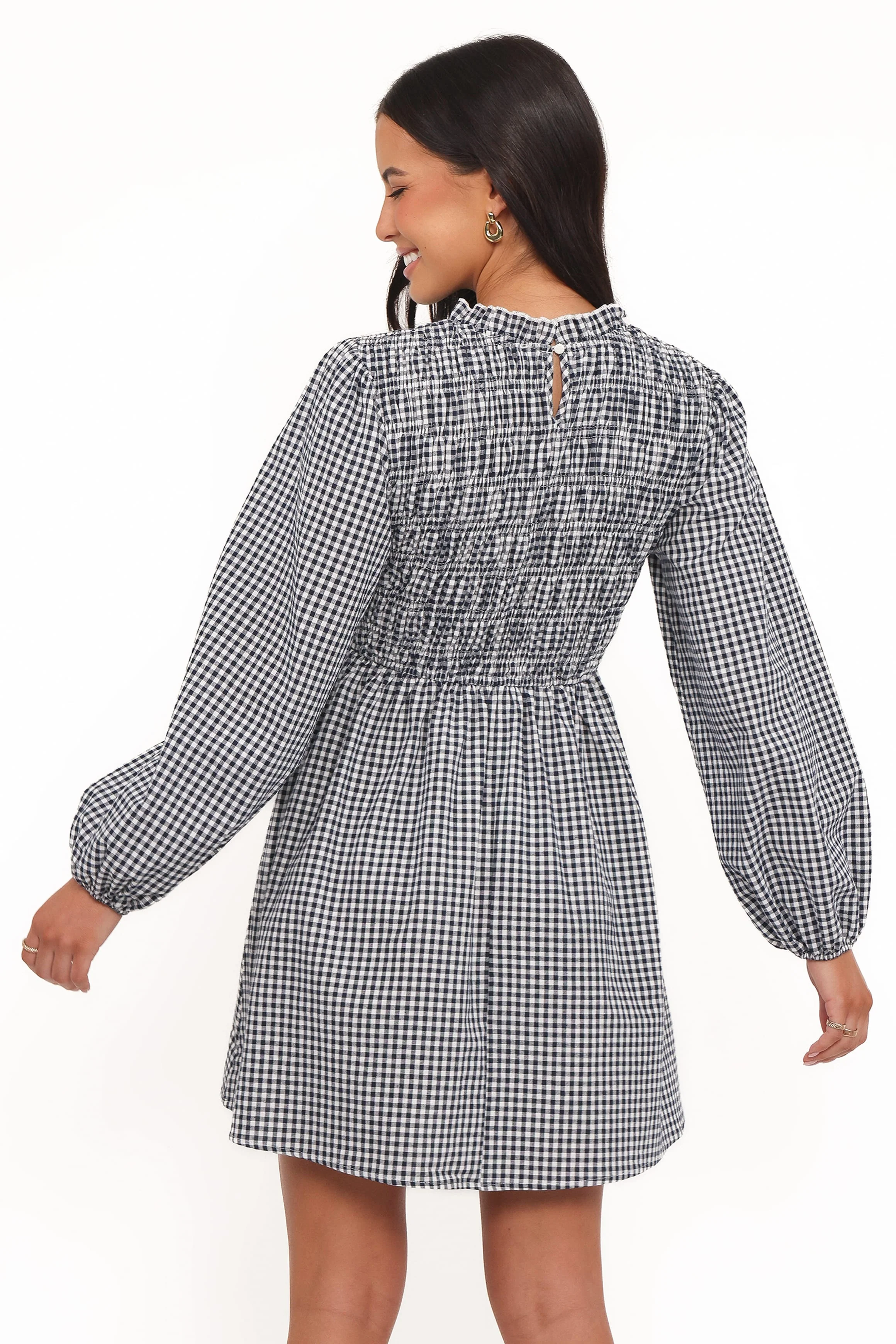 Jessen Long Sleeve Mini Dress - Navy Gingham - Image 5