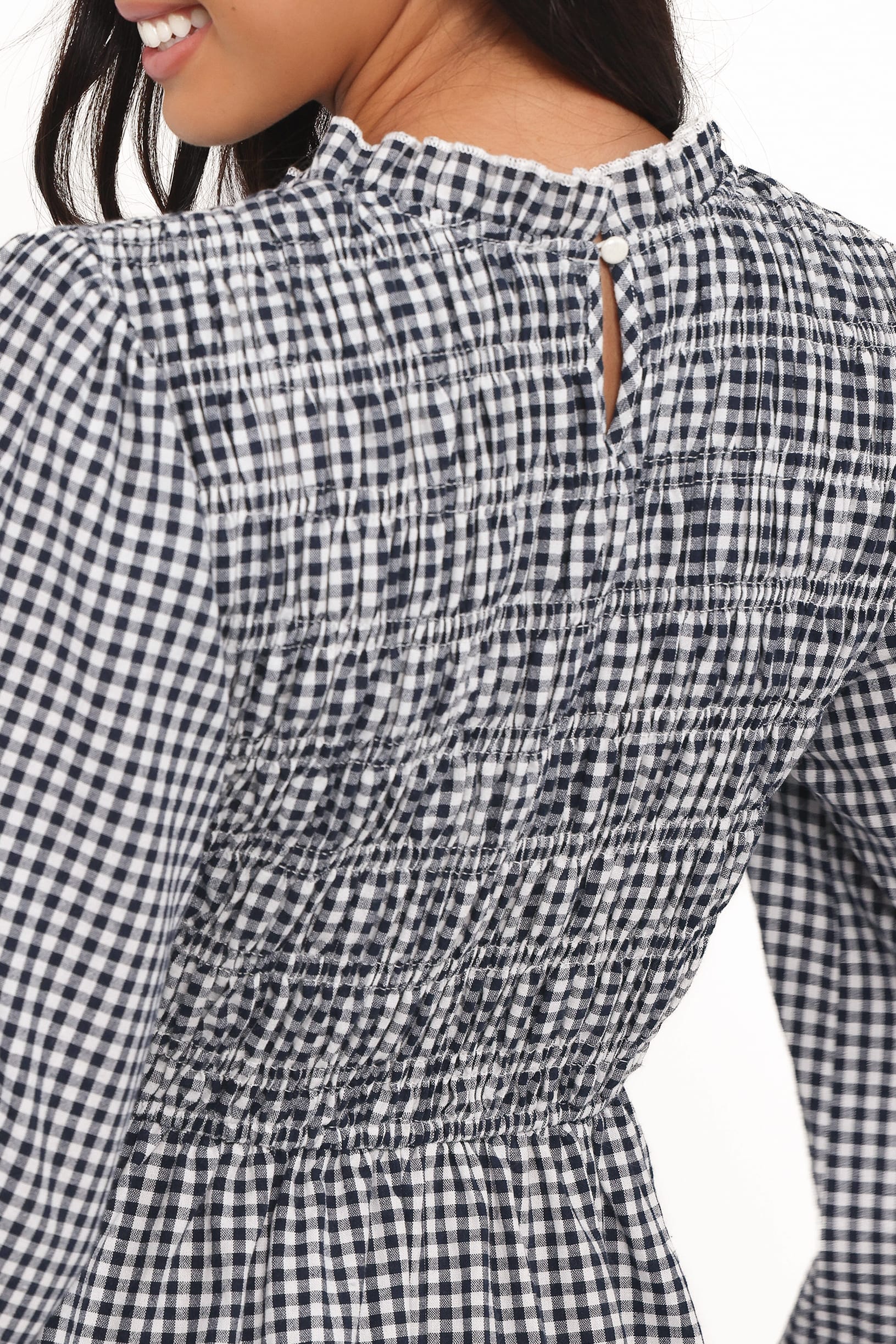 Jessen Long Sleeve Mini Dress - Navy Gingham - Image 6