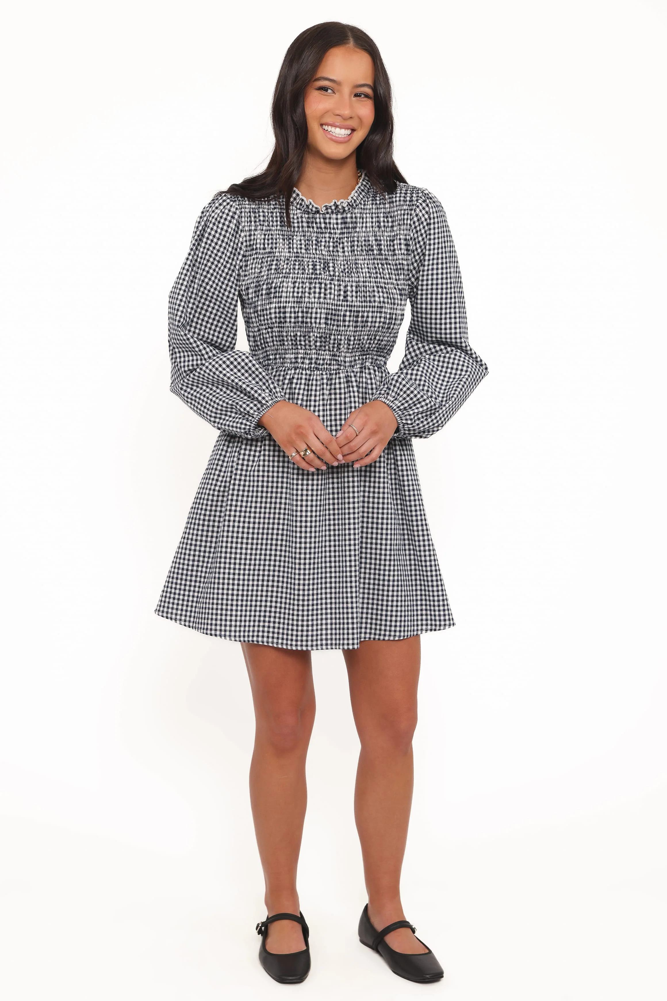 Jessen Long Sleeve Mini Dress - Navy Gingham - Image 7