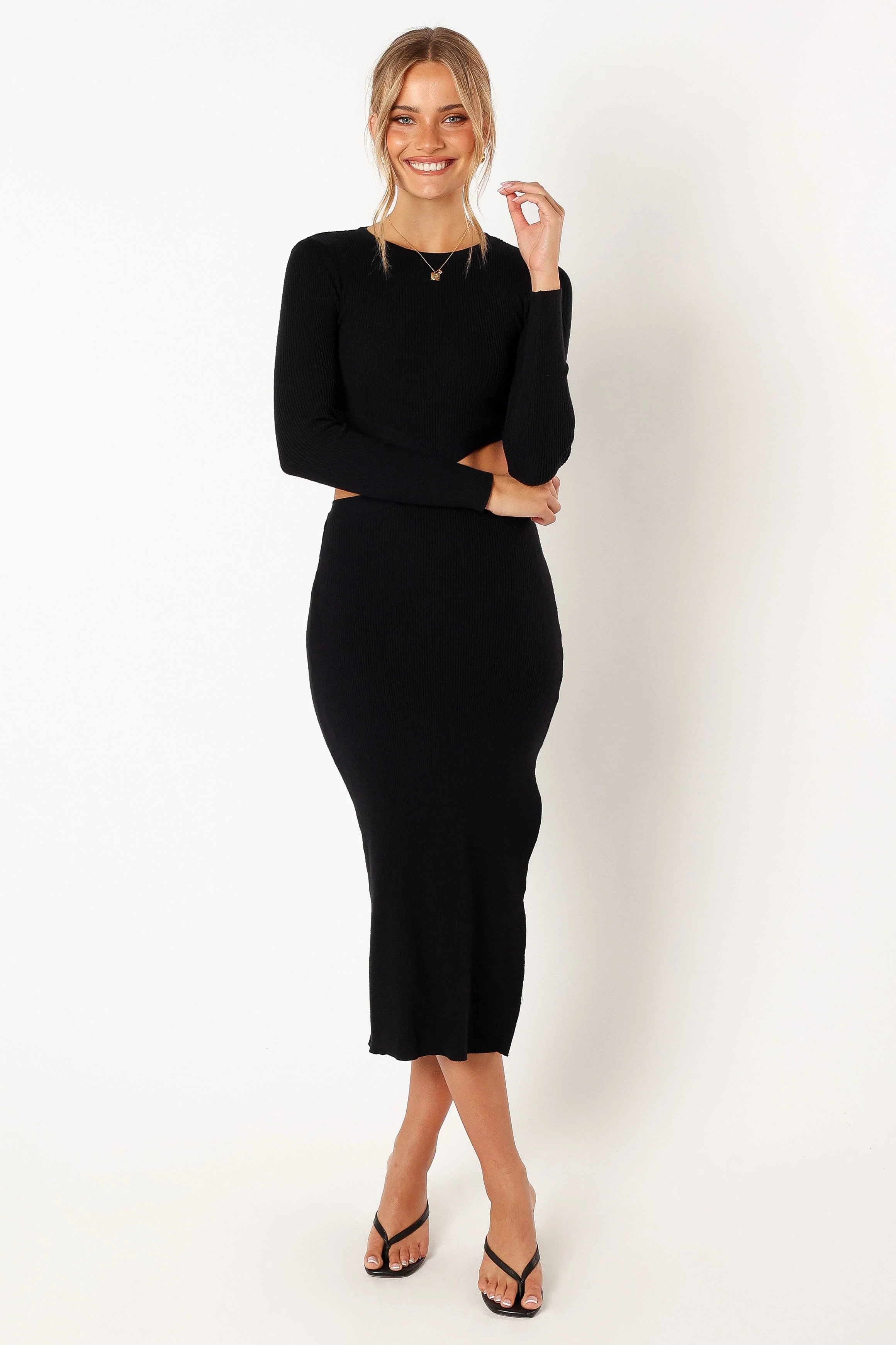 Jonah Long Sleeve Midi Dress - Black - Image 6
