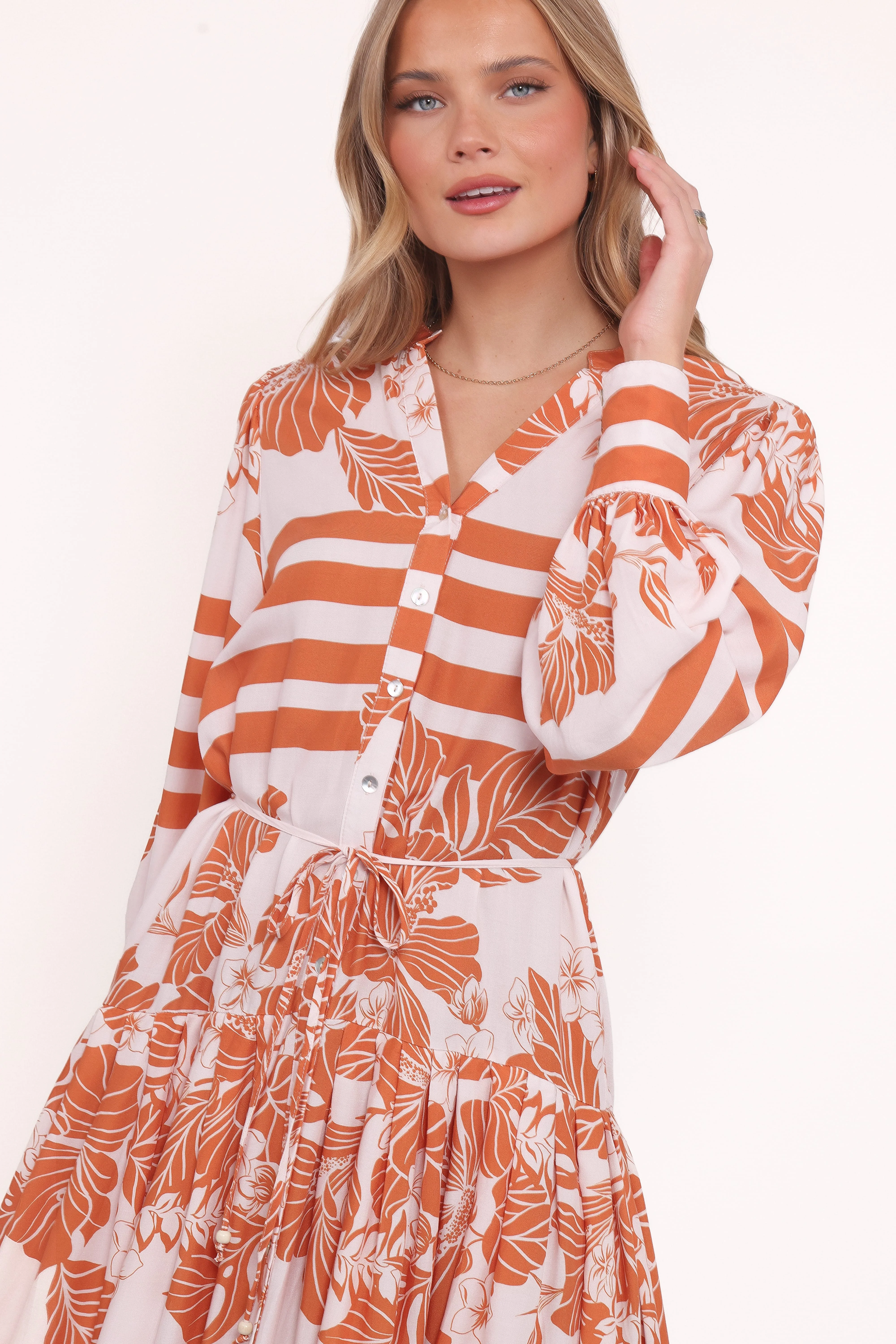 Jules Long Sleeve Dress - White/Orange - Image 2