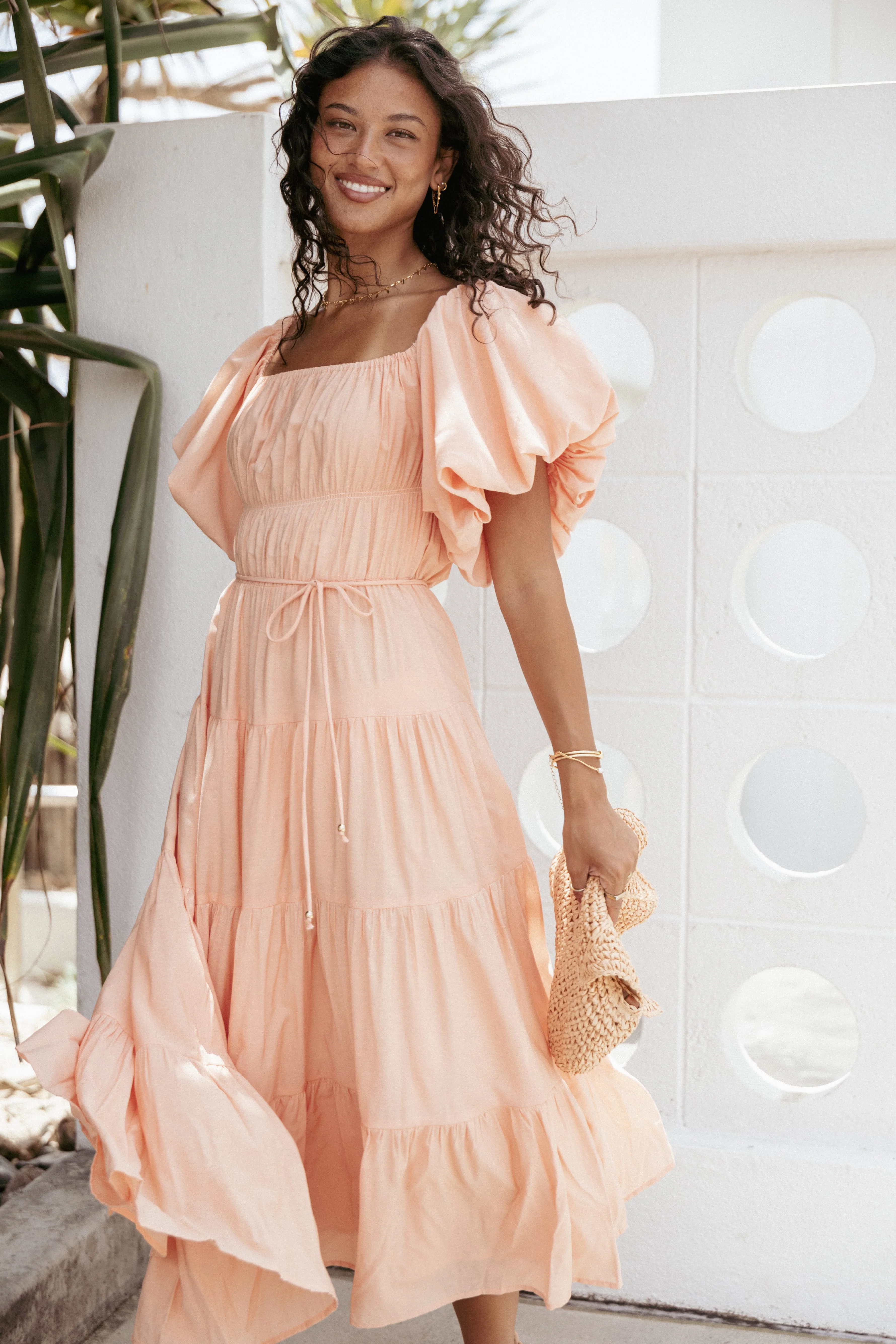 Julie Off Shoulder Midi Dress - Peach - Image 10