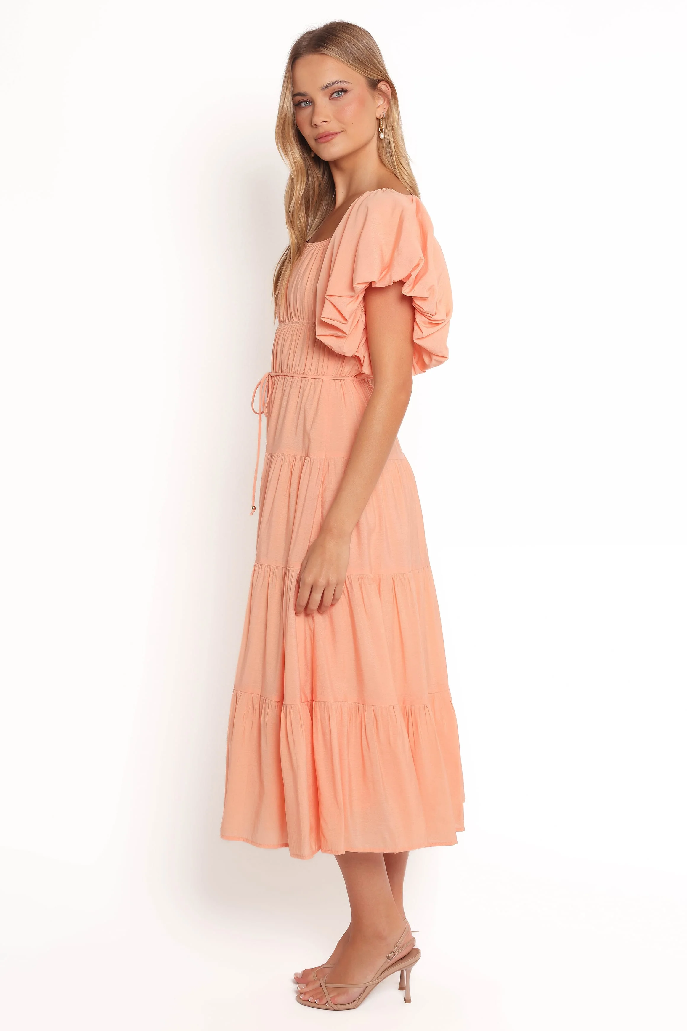 Julie Off Shoulder Midi Dress - Peach - Image 5