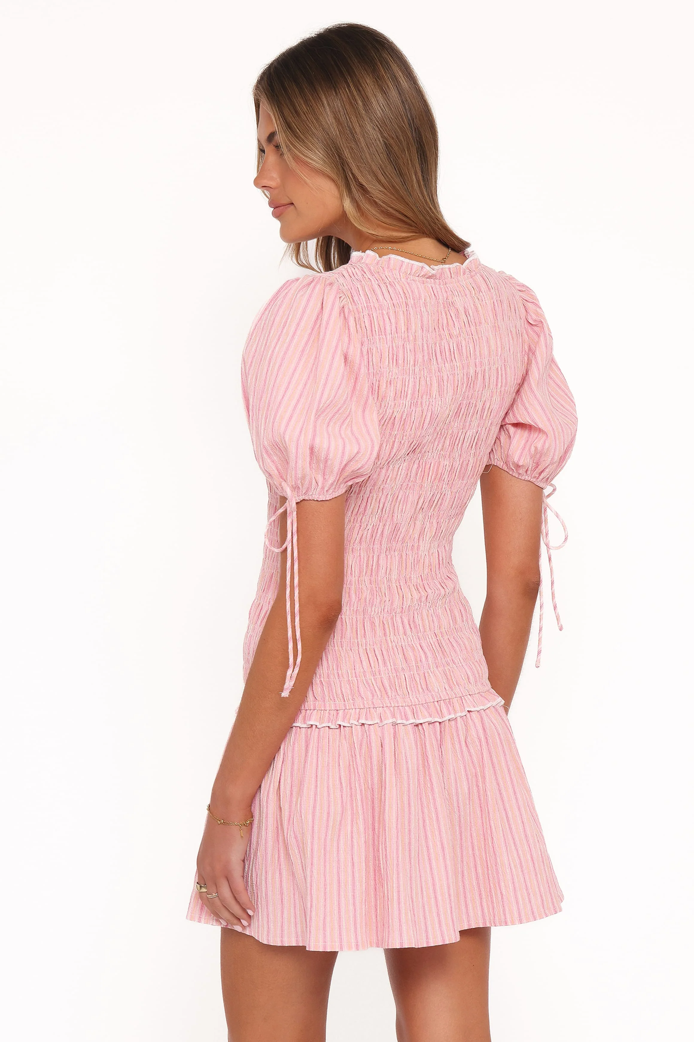 Kaelyn Gather Mini Dress - Pink Stripe - Image 5