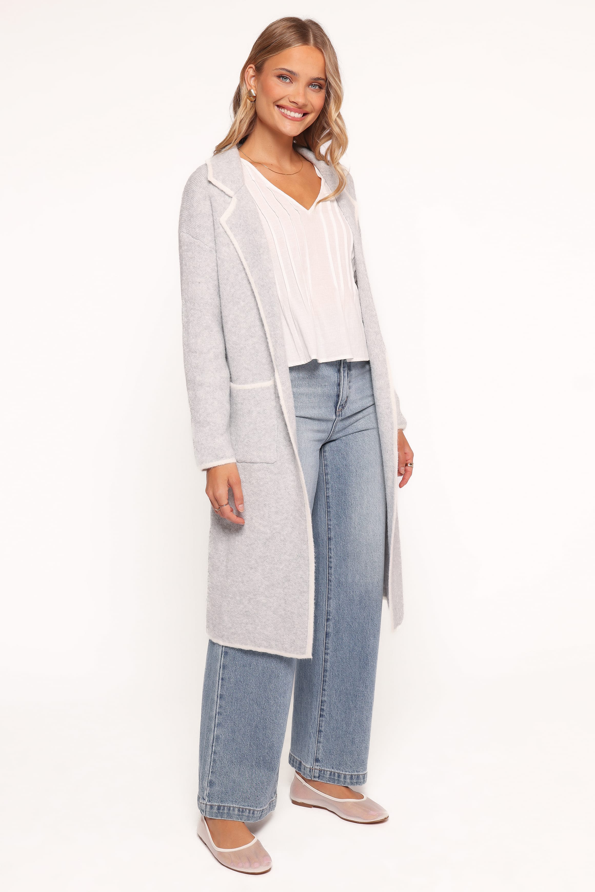 Katia Contrast Trim Coatigan - Light Grey - Image 3