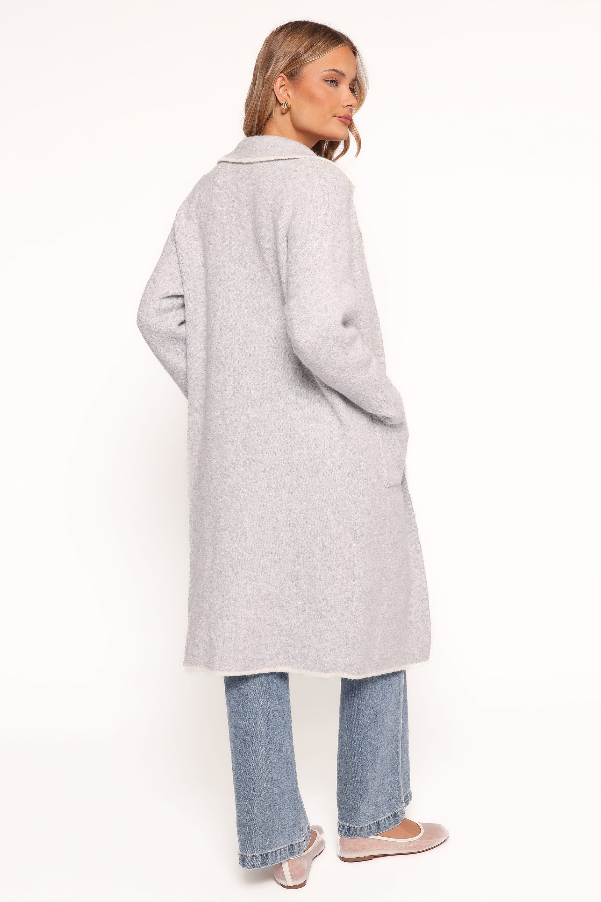 Katia Contrast Trim Coatigan - Light Grey - Image 4