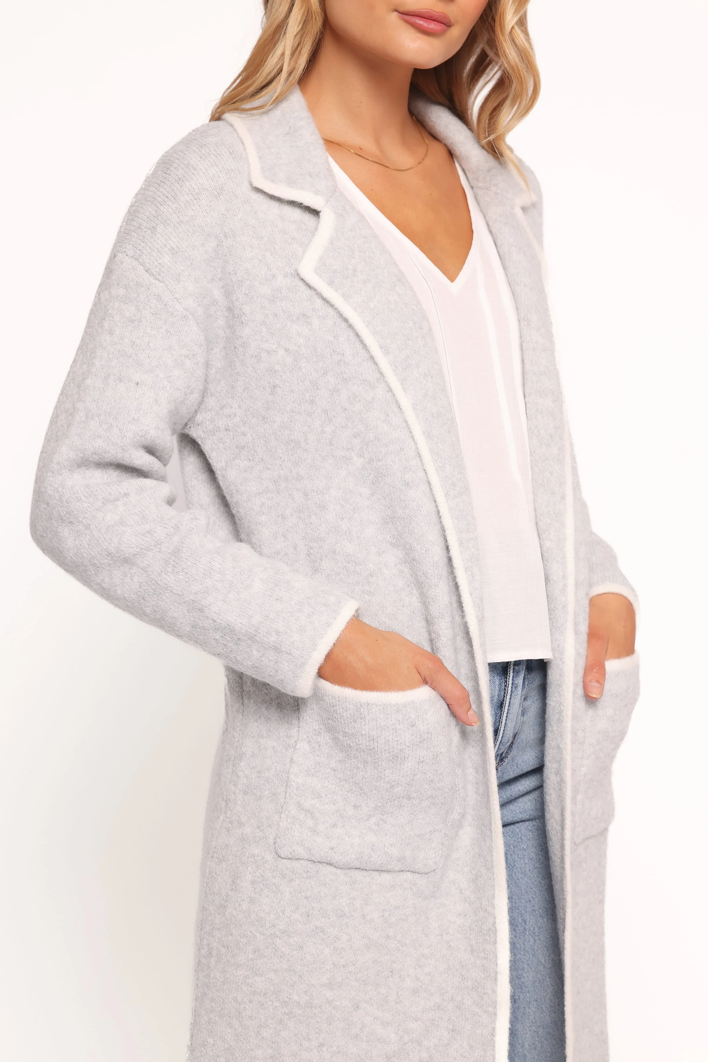 Katia Contrast Trim Coatigan - Light Grey - Image 5
